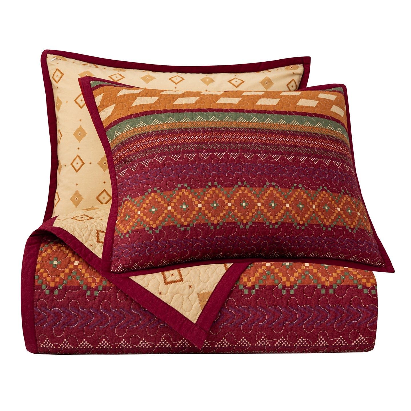 Solace - Full/Queen Reversible Quilt Set (Set of 3) - Red / Orange / Brown