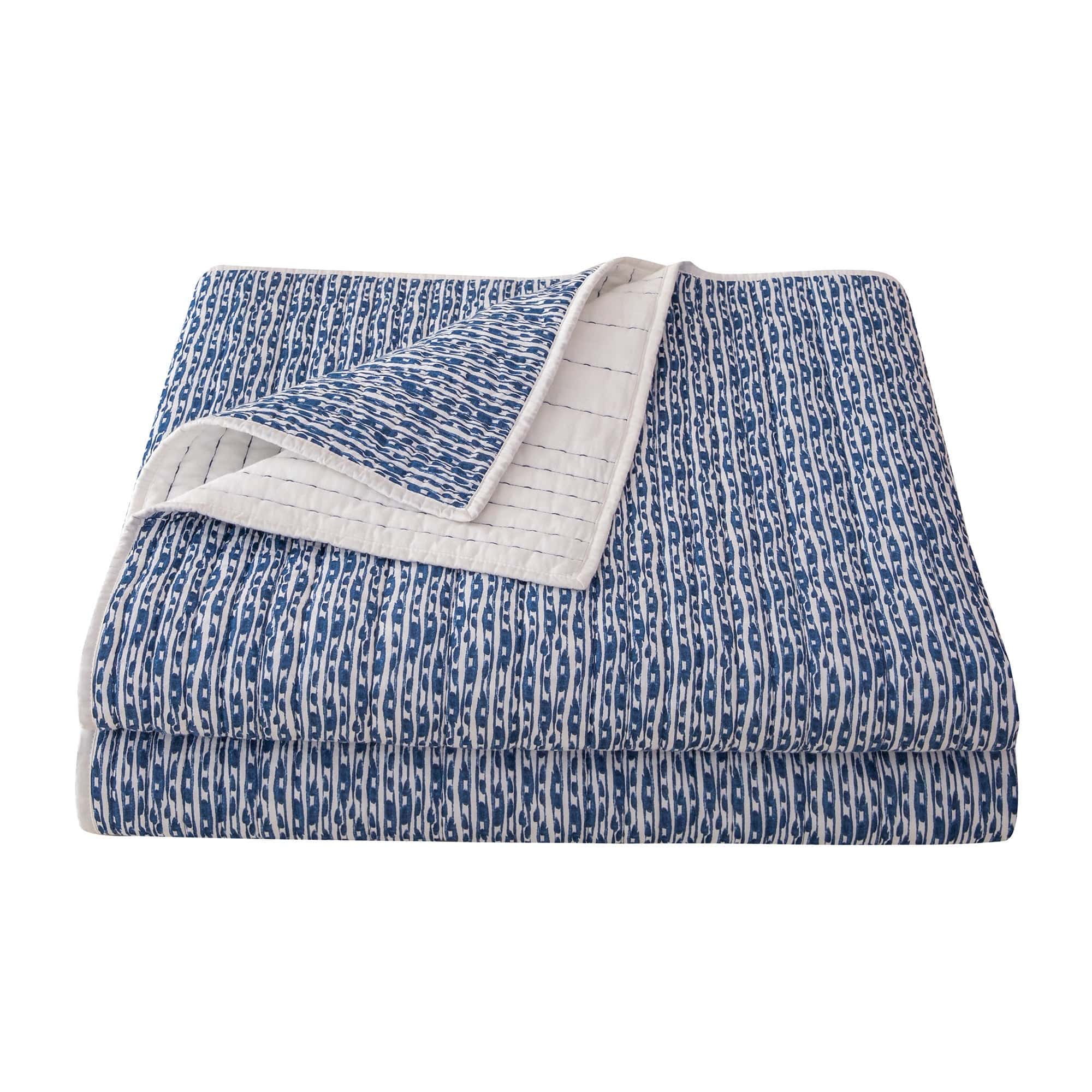 Indigo - King Staccato Reversible Quilt Set (Set of 3) - Blue / White