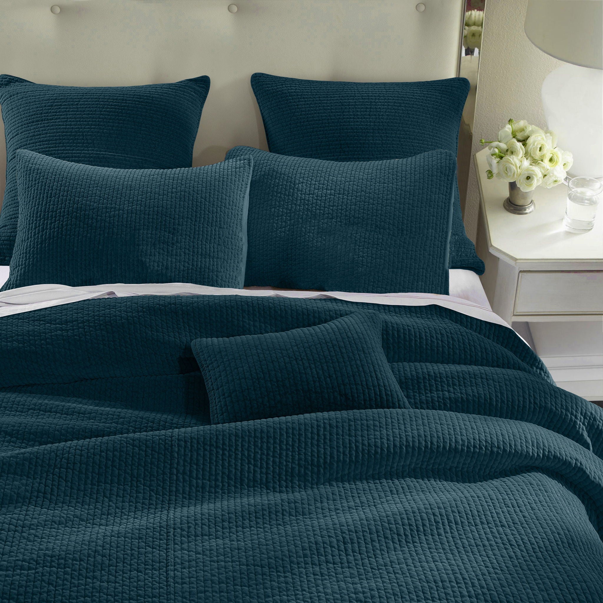 Stonewashed Cotton Velvet - Full/Queen Quilt Set (Set of 3) - Deep Blue