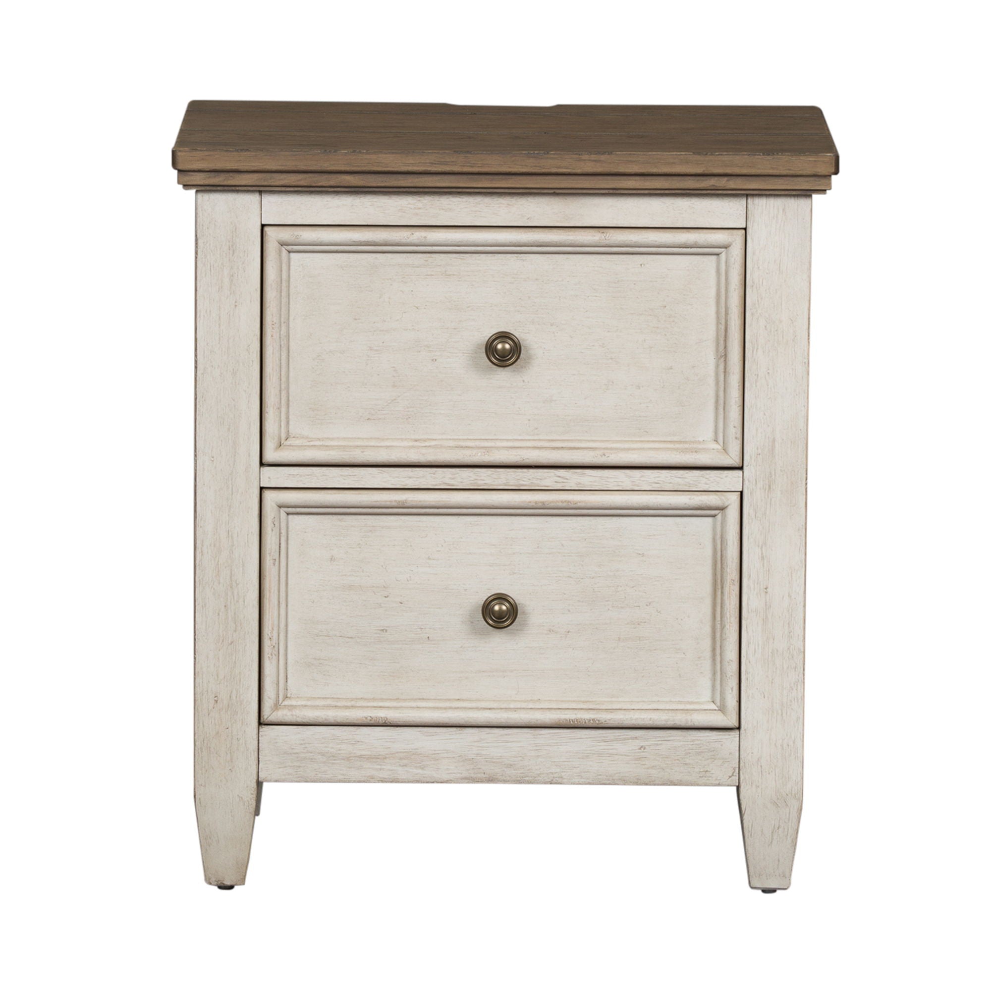Heartland - 2 Drawer Nightstand With Charging Station - Antique White / Tobacco Tops