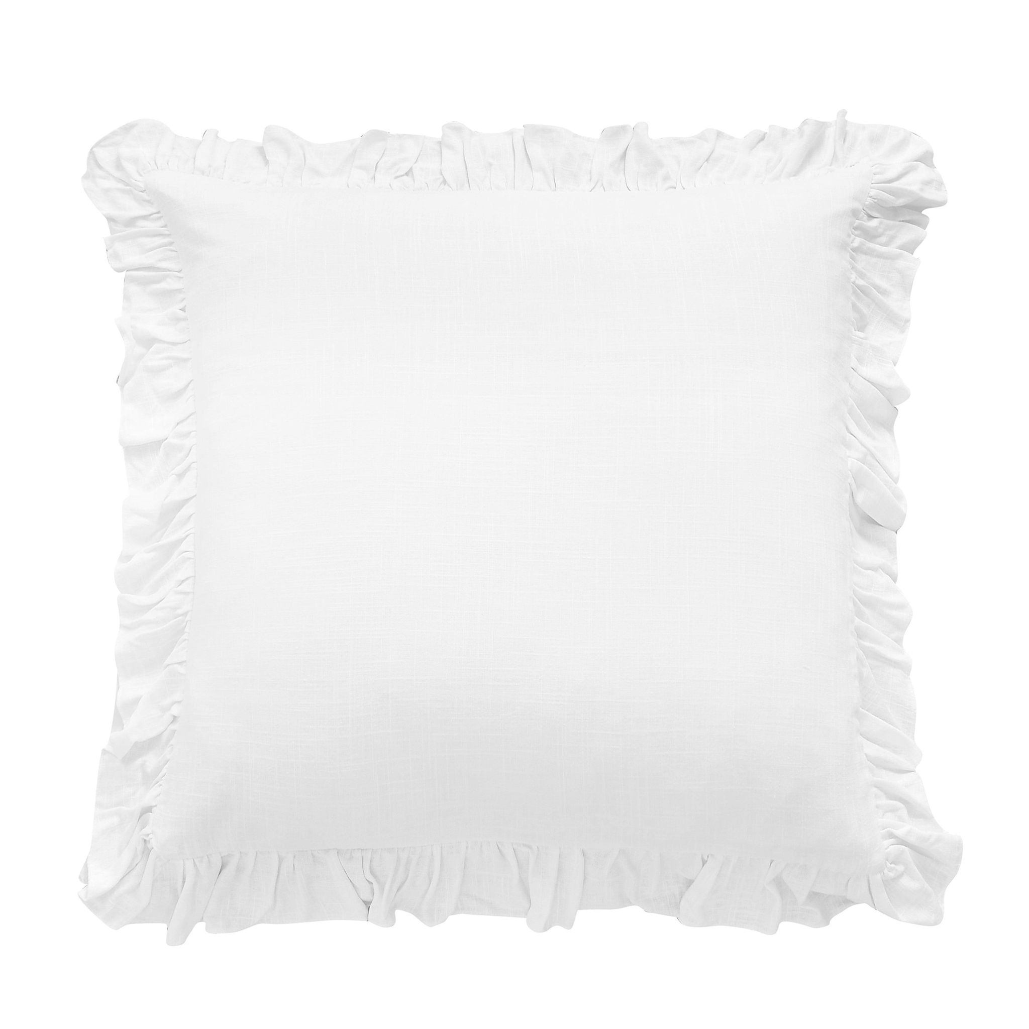Lily - Washed Linen Ruffled Euro Sham - White