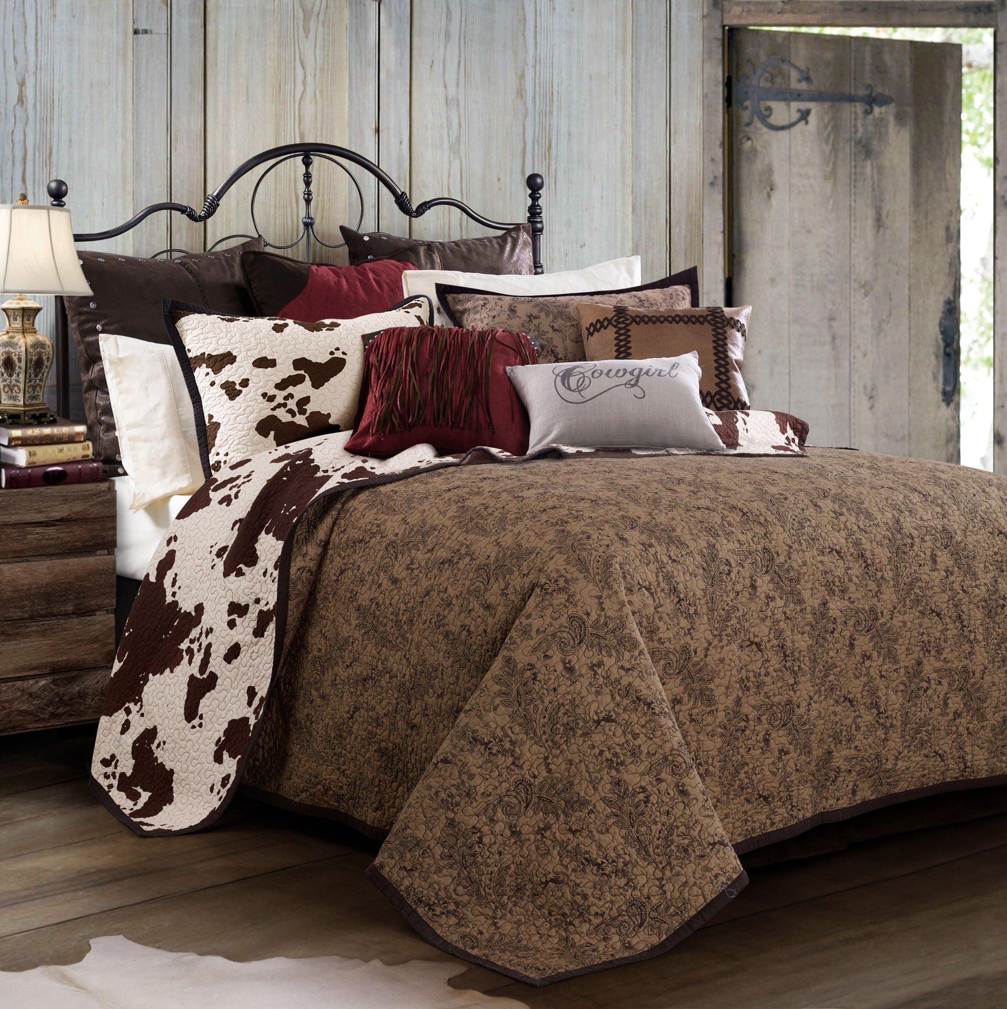 Elsa Cowhide - King Reversible Quilt Set (Set of 3) - Chocolate