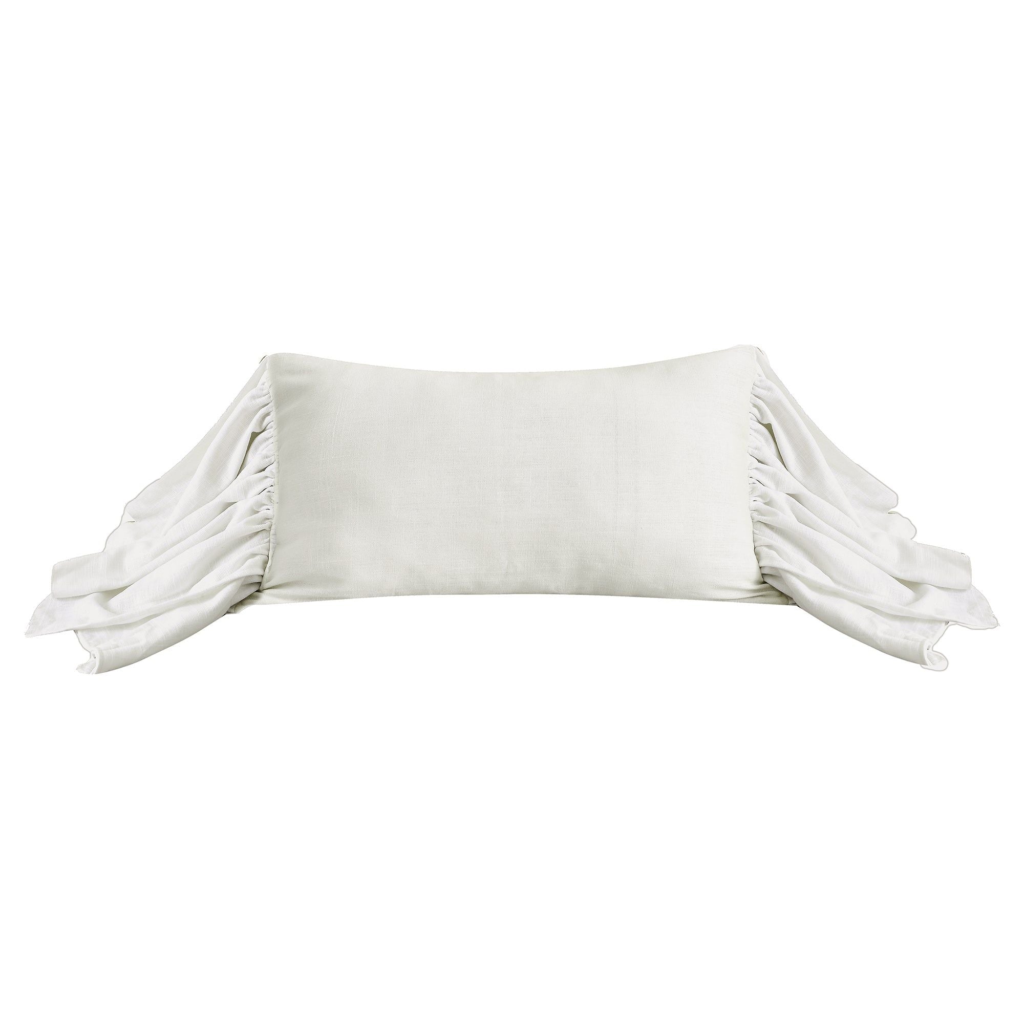 Luna - Washed Linen Long Ruffled Pillow - White