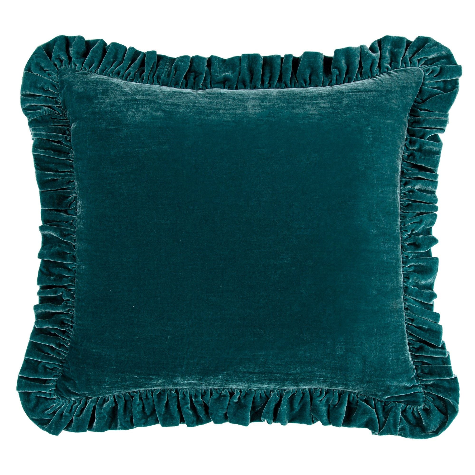 Stella - Faux Silk Velvet Ruffled Euro Sham - Teal