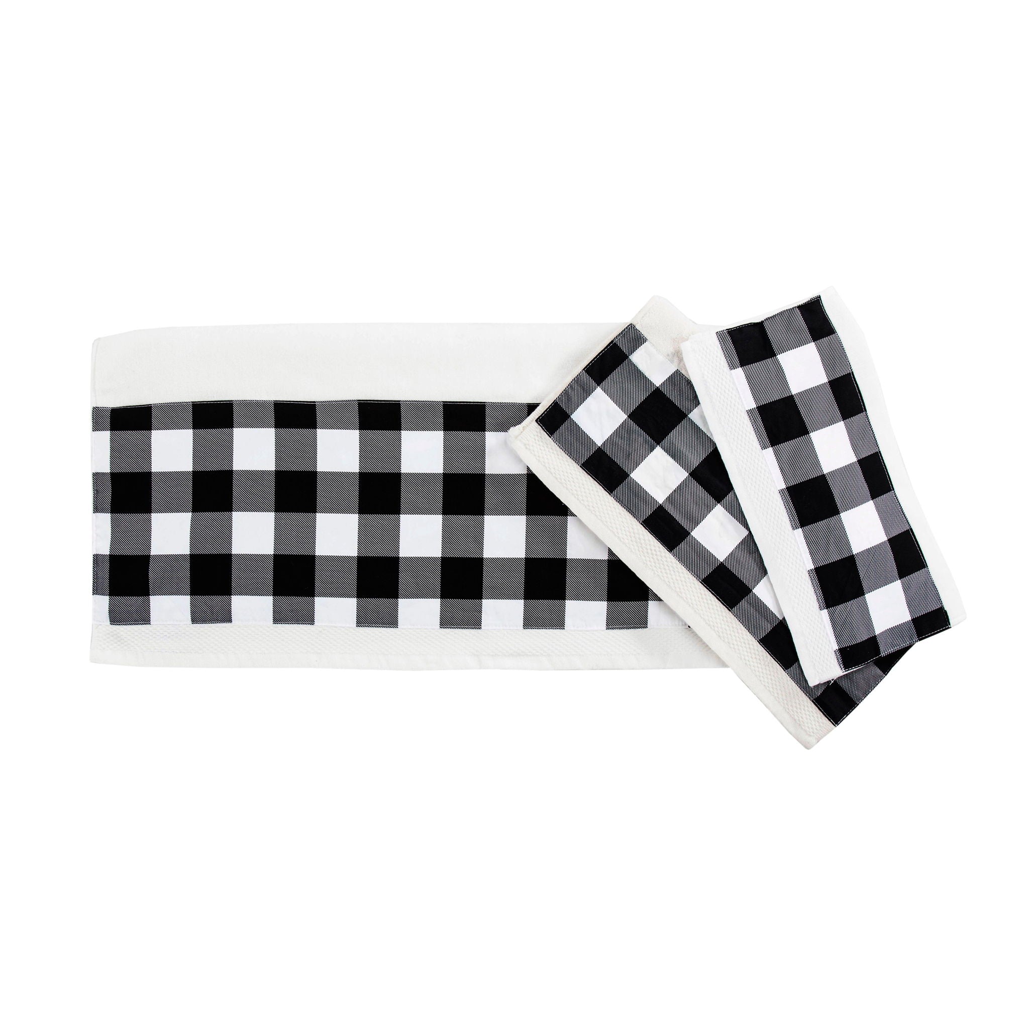 Camille - Black Buffalo Check Towel Set (Set of 3), 2 Per Carton - Black / White