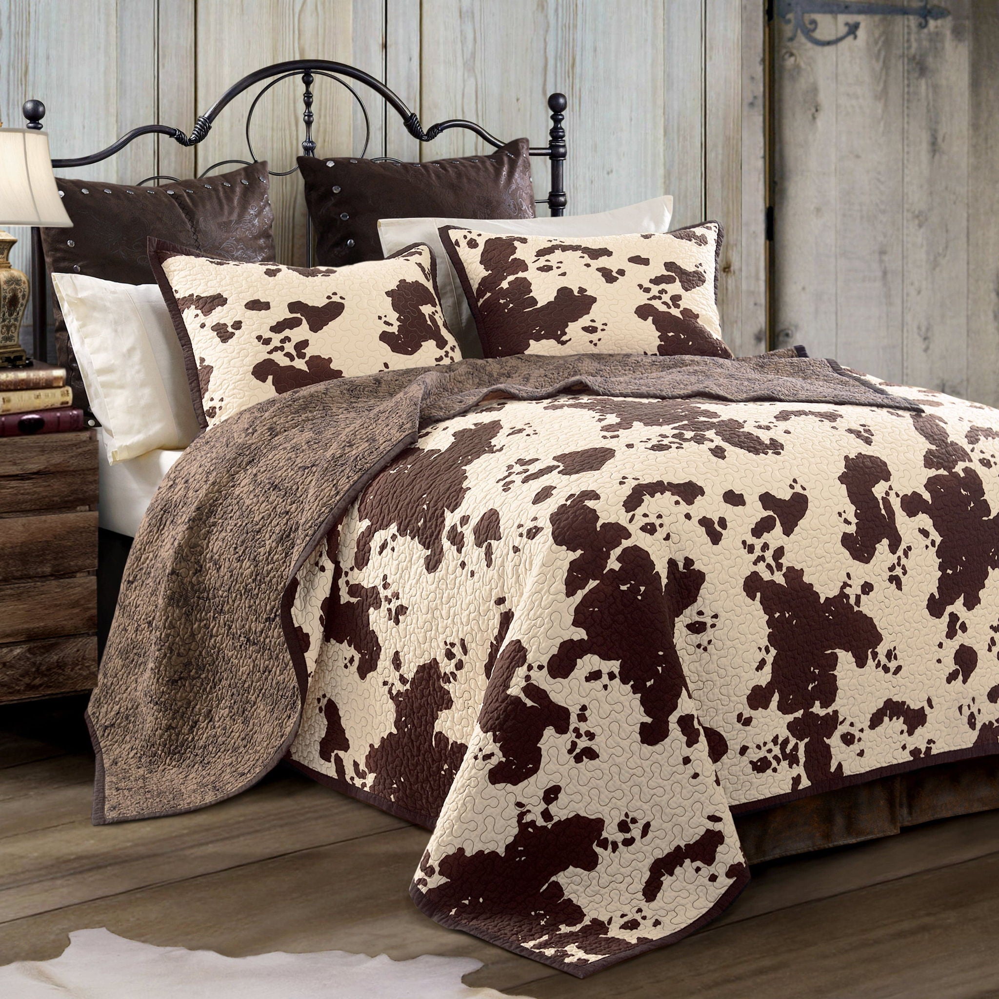 Elsa Cowhide - Full/Queen Reversible Quilt Set (Set of 3) - Chocolate
