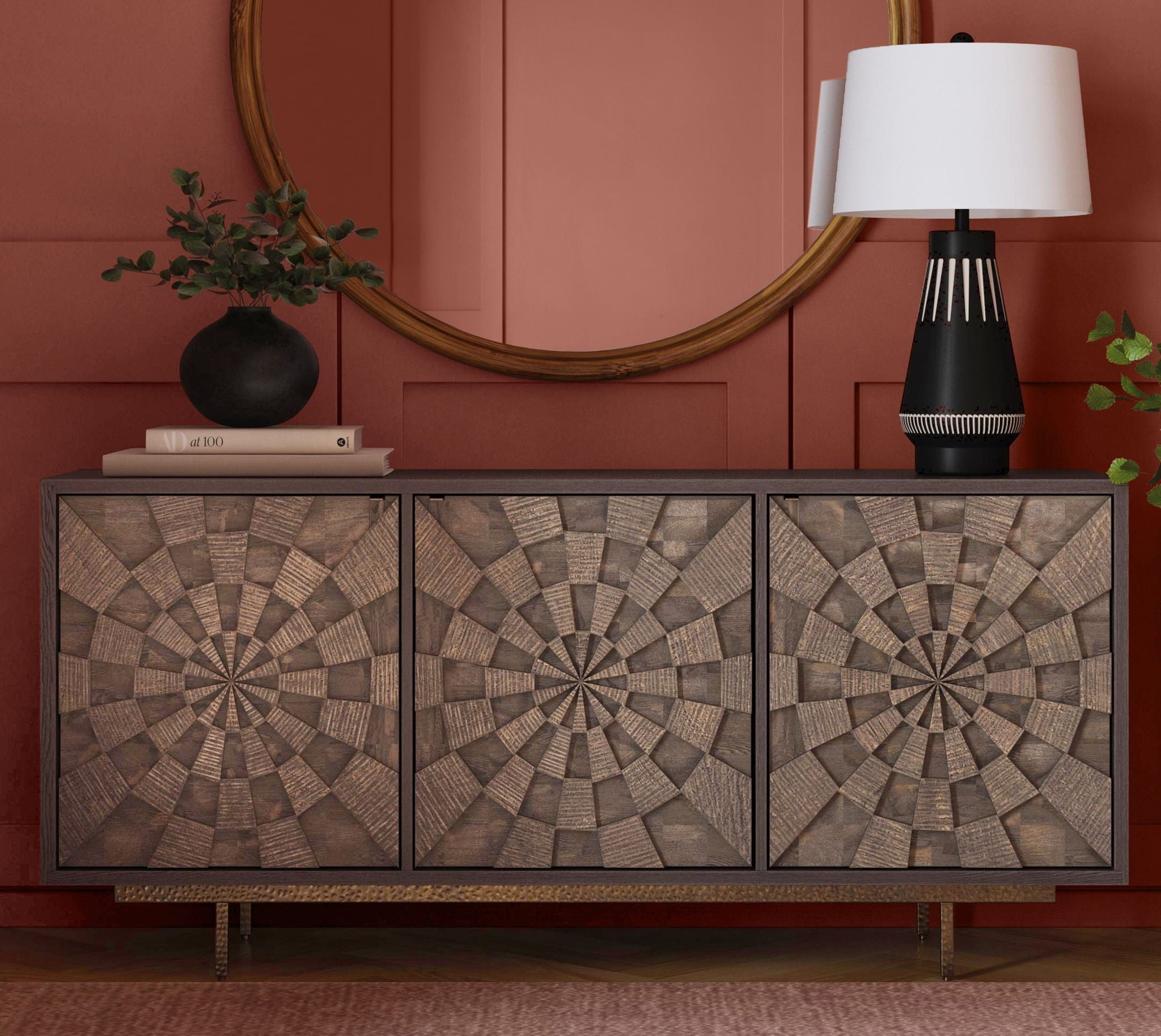 Adrienne - Server - Sandblasted Dark Brown & Antique Gold Metal