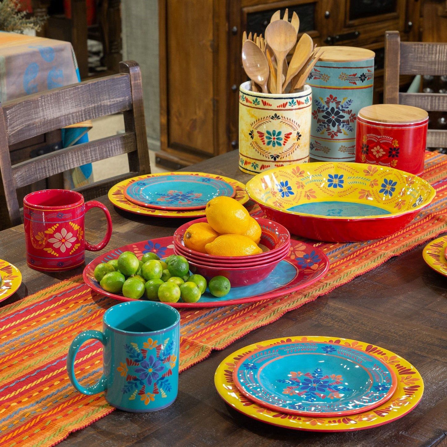 Bonita - Talavera Design Melamine Set (Set of 14), 2 Per Carton - Yellow / Blue