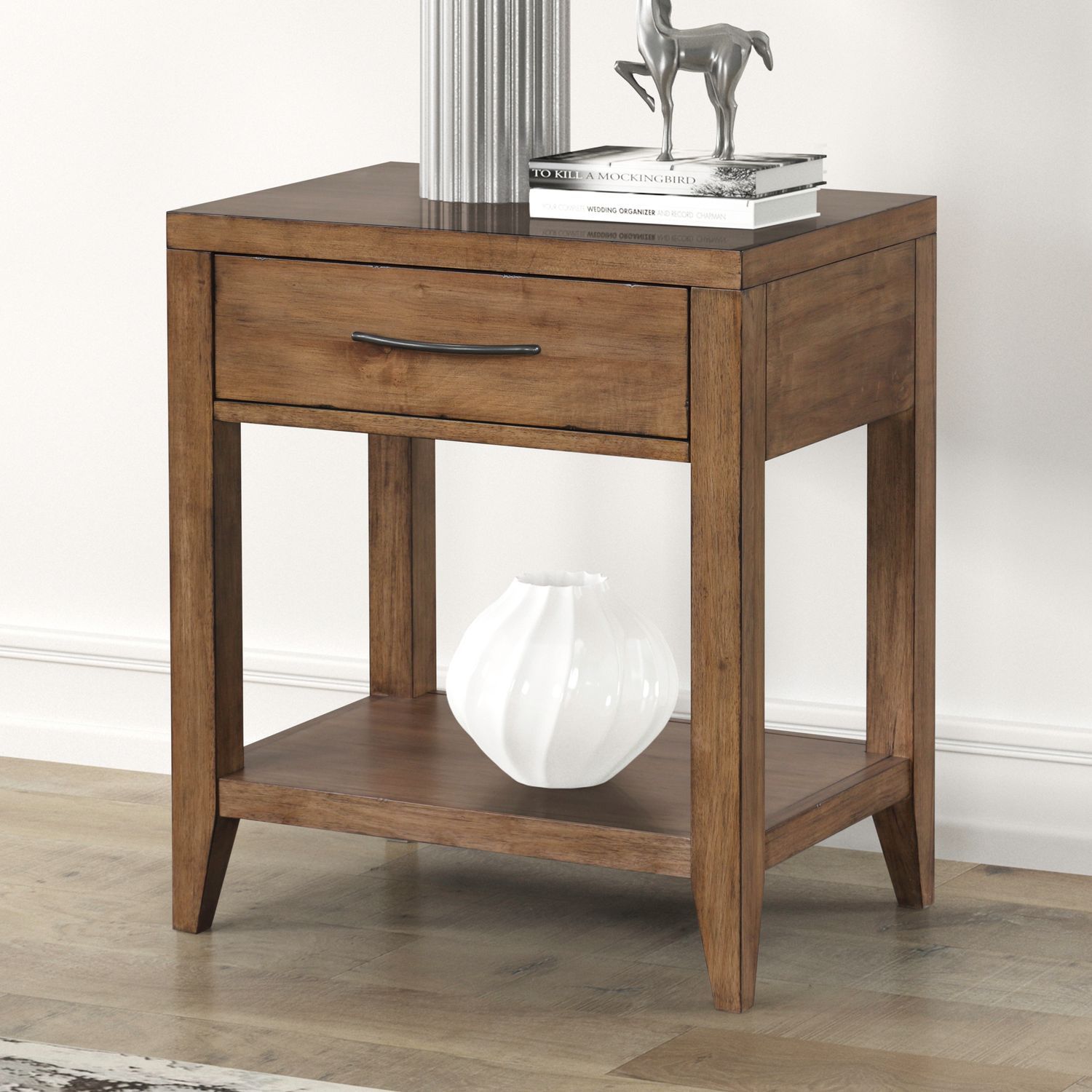 Shaker Lakes - Open Nightstand With Charging Station - Harvest Brown