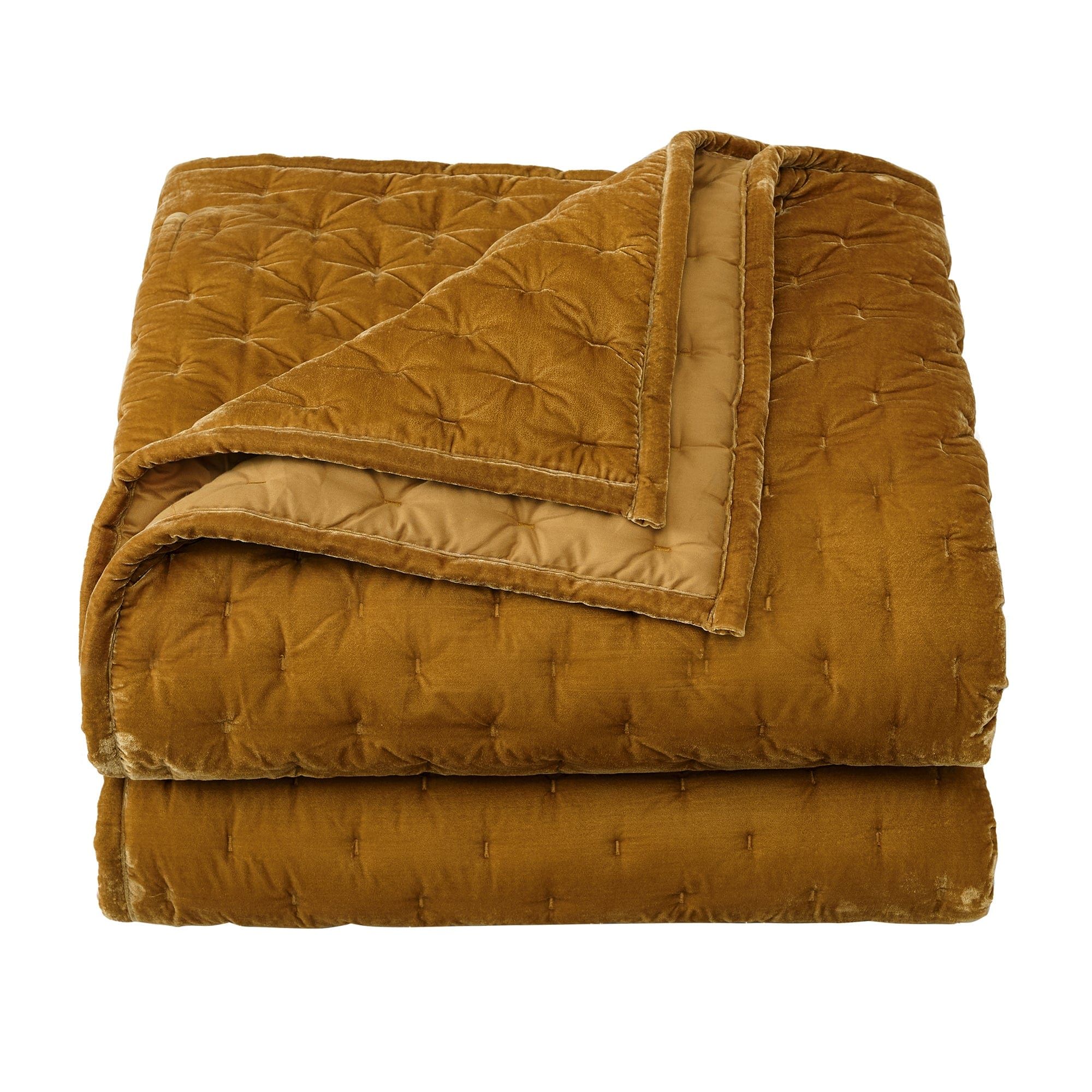 Stella - Full/Queen Faux Silk Velvet Pintuck Quilt - Saffron