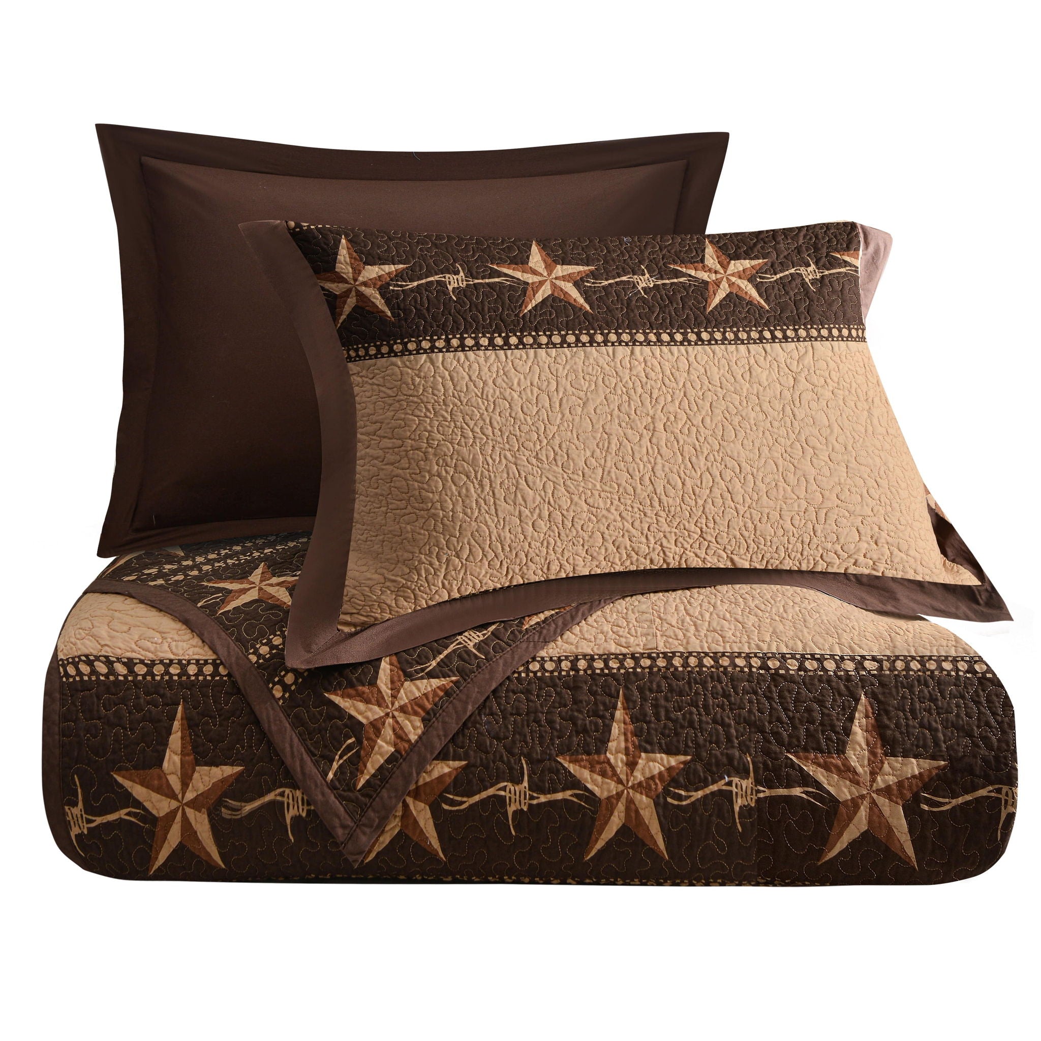Rustic Star - Twin Star Ranch Reversible Quilt Set (Set of 2) - Brown / Tan