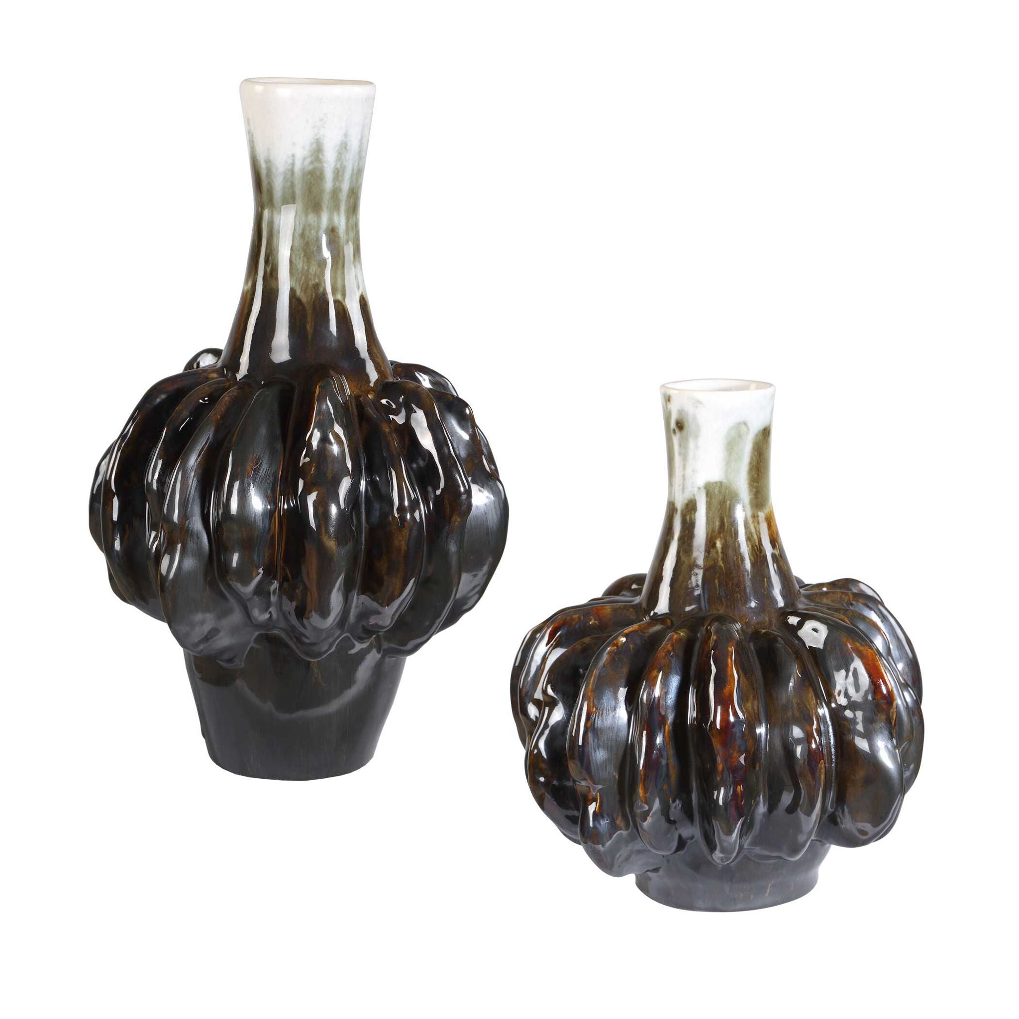 Umbrian - Gourd Vases (Set of 2) - White & Brown