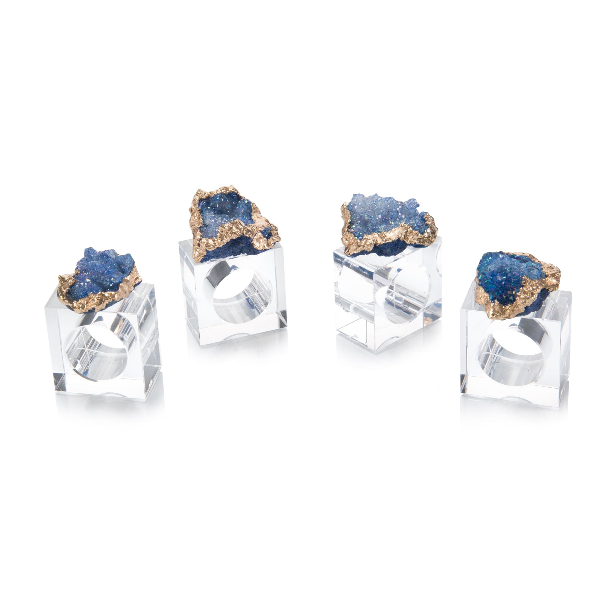 Set Of Four Blue And Gold Geode Napkin Rings