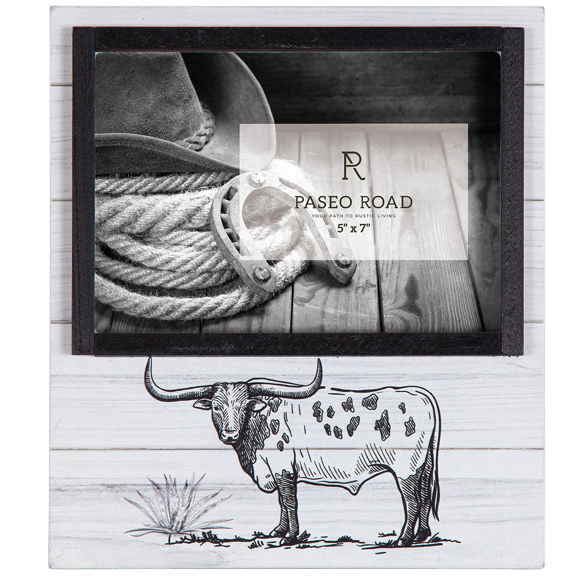 Ranch Life - 5" x 7" Picture Frame Steer, 4 Per Carton - Black / White