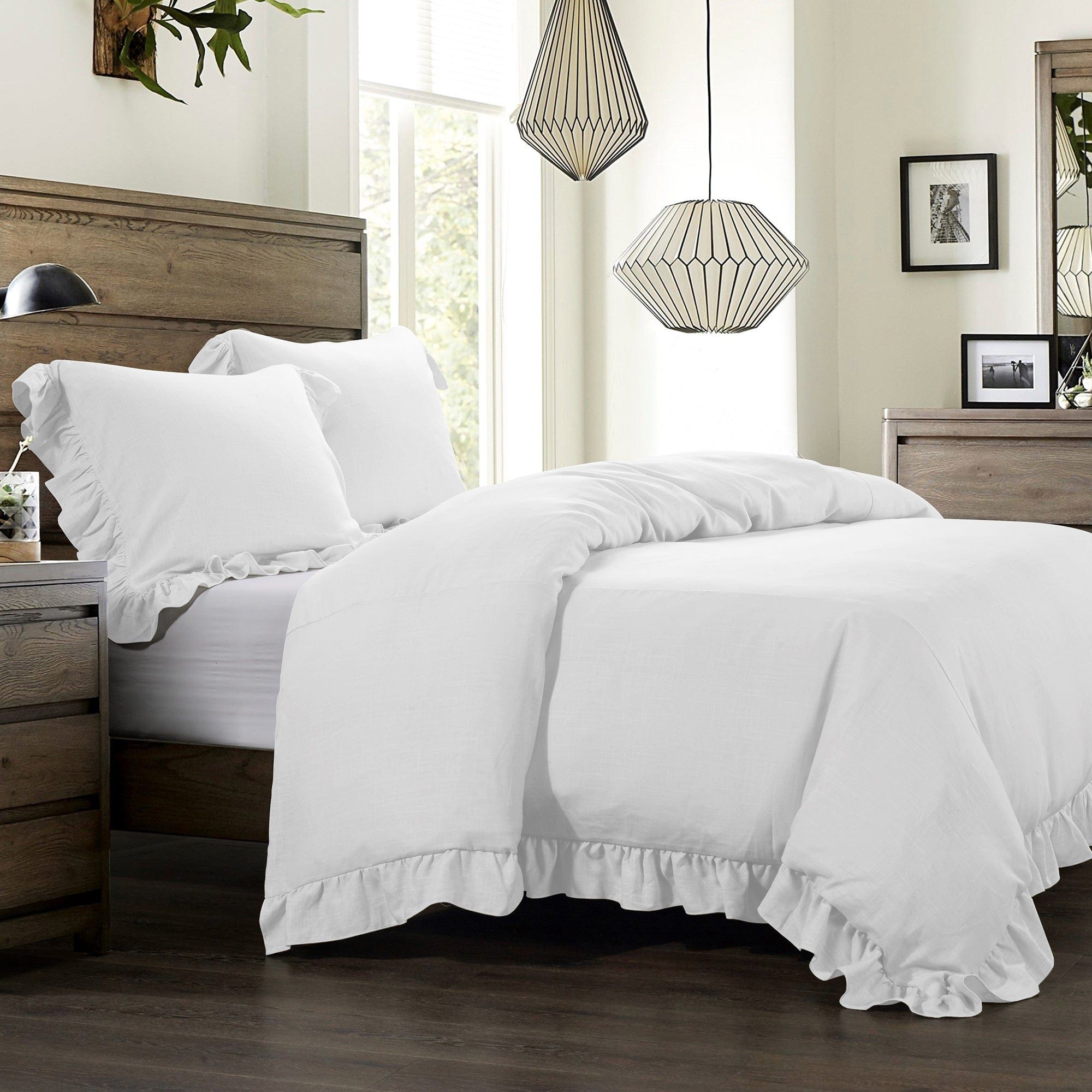 Lily - King Washed Linen Duvet Cover Set (Set of 3) - White