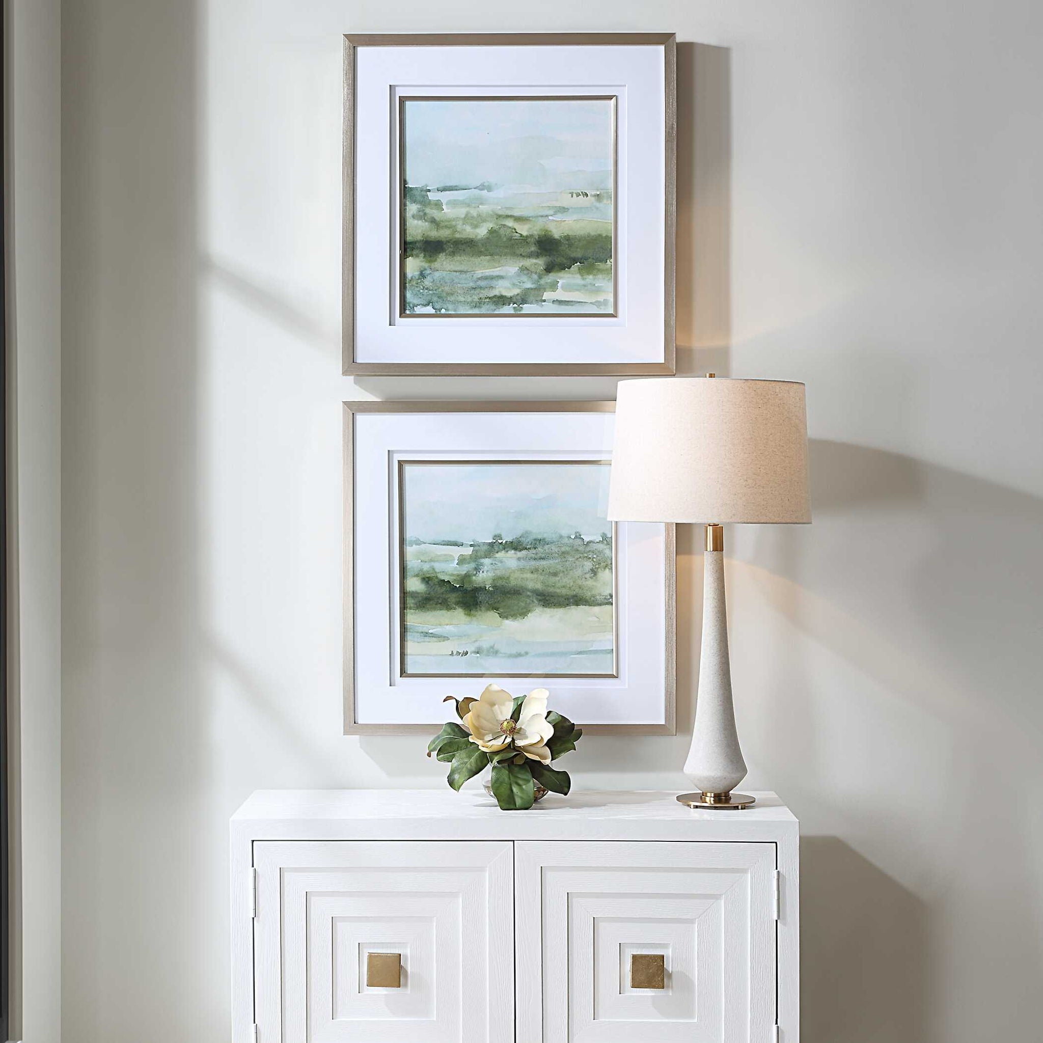 Soft Sage - Abstract Landscape Prints (Set of 2) - Gray
