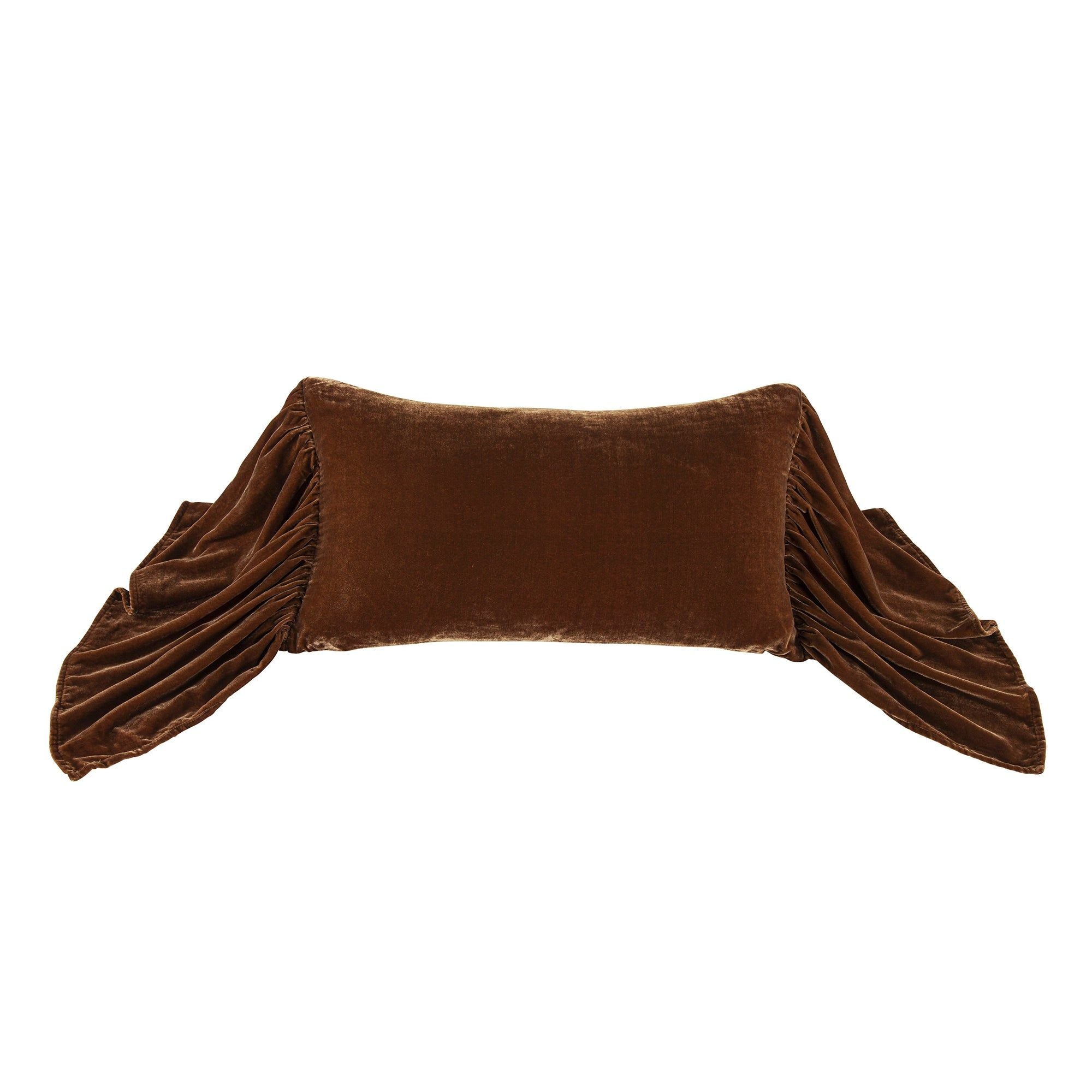 Stella - Faux Silk Velvet Long Ruffled Pillow - Copper Brown