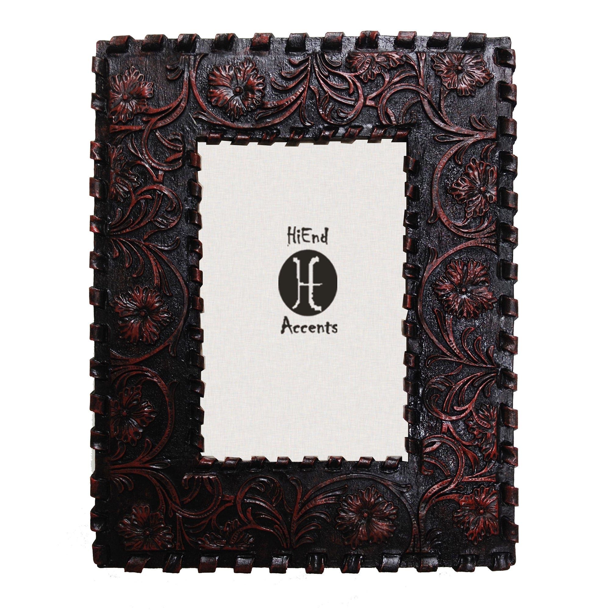 Picture Frame - 4" x 6" Laced Edge Tooled Leather Picture Frame 4 Per Carton - Black / Red