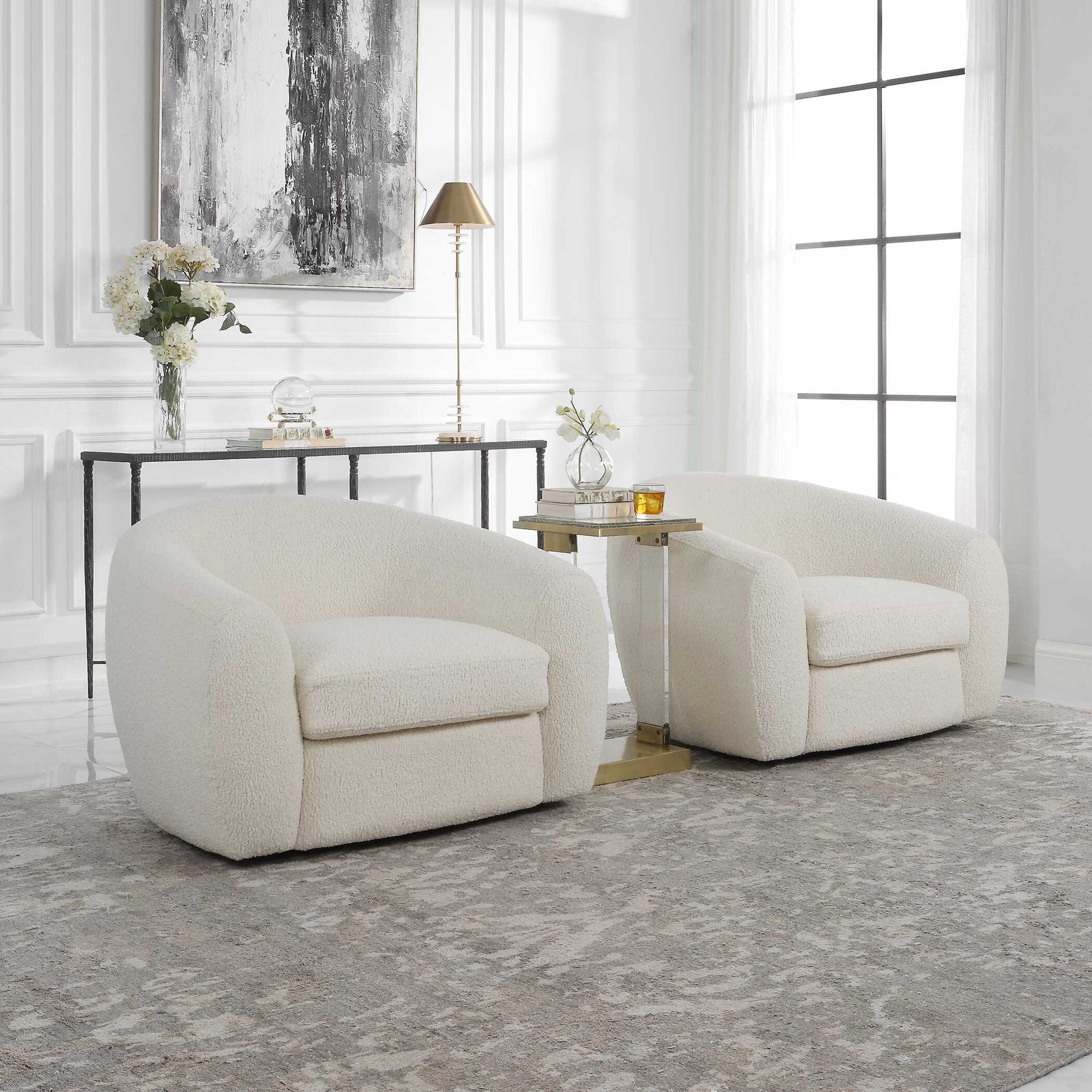 Capra - Art Deco White Swivel Chair
