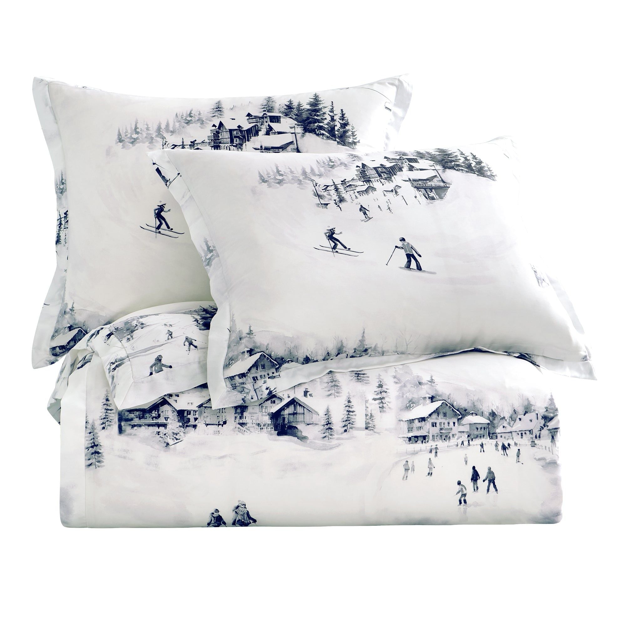 Ski Life - Queen Eucalyptus Duvet Cover Set (Set of 3) - Gray