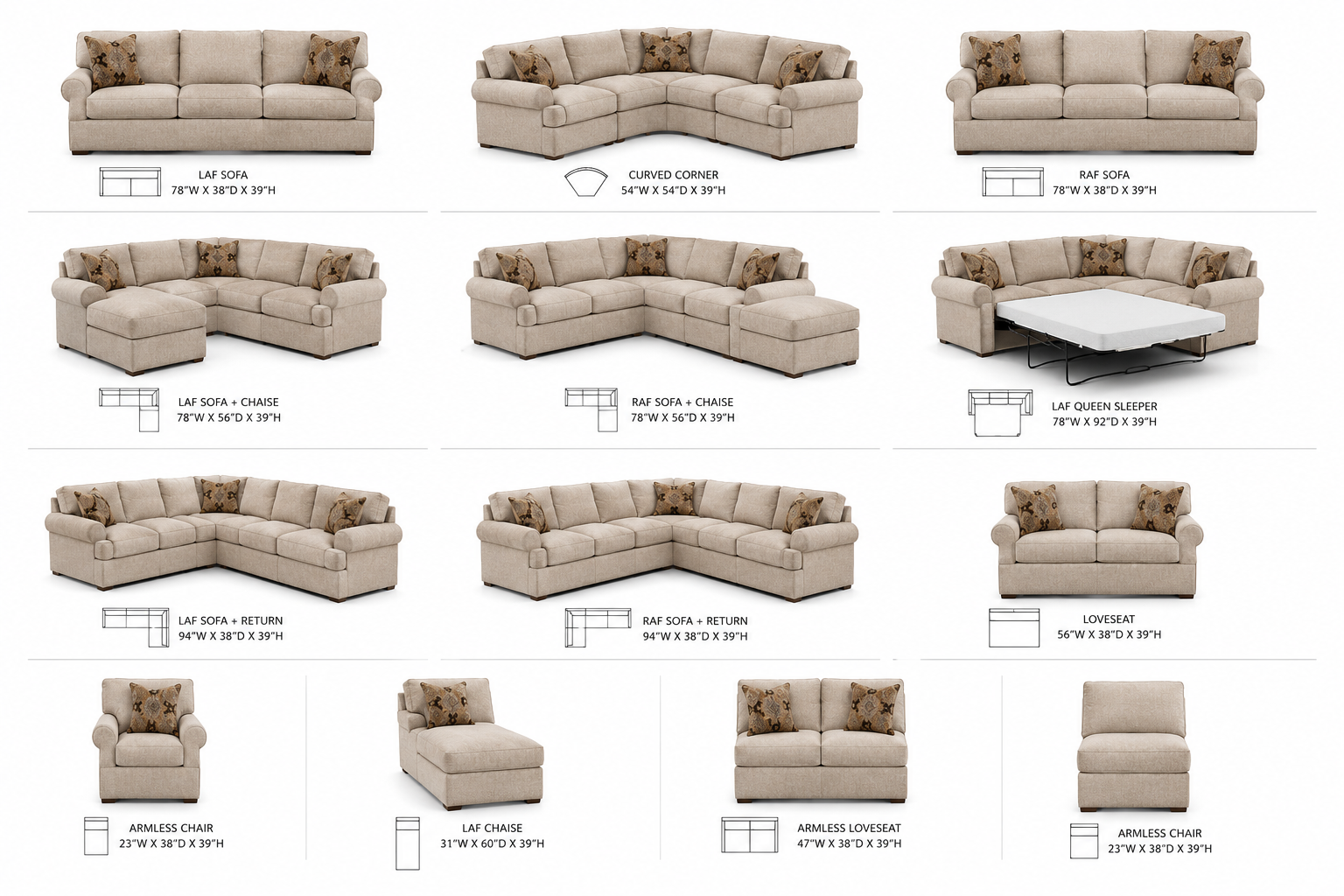 58000 - Custom Sectional with T-Cushion
