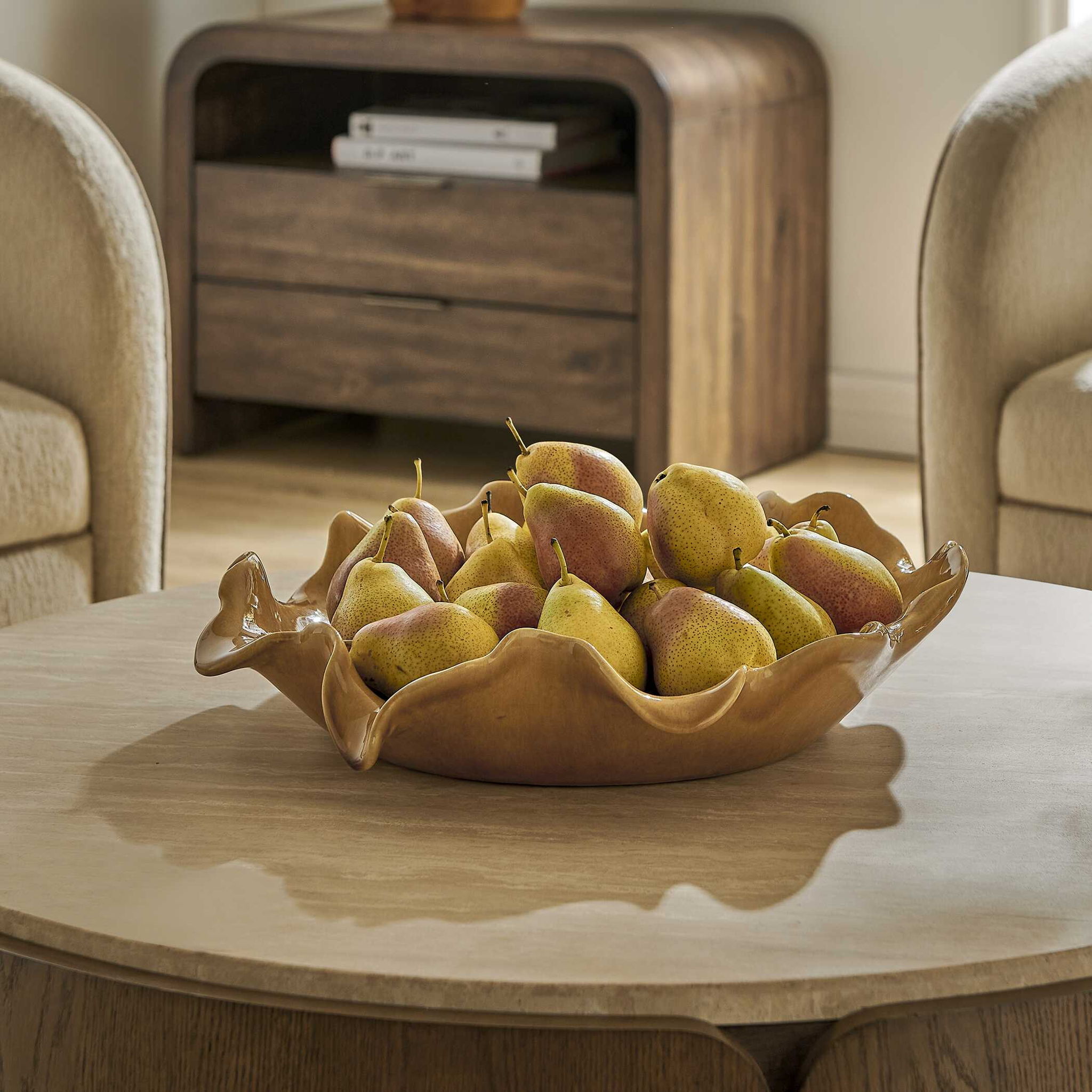 Golden Crest Ruffle - Indoor-Outdoor Bowl - Brown