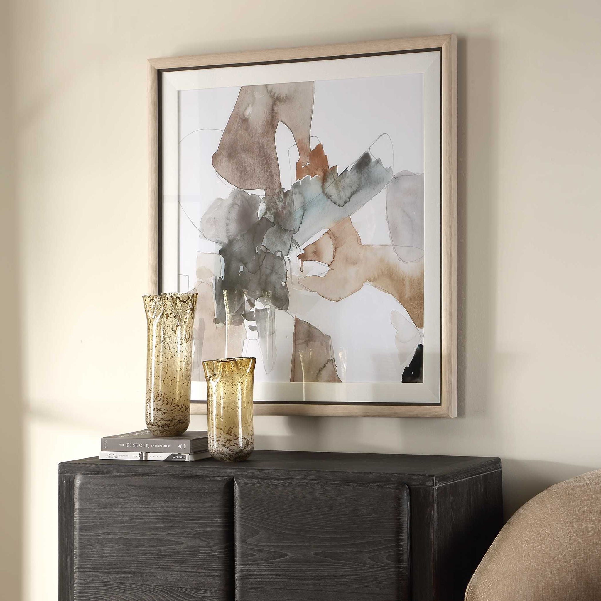 Cohesion - Framed Abstract Print - Black / Blue / Gray / Orange