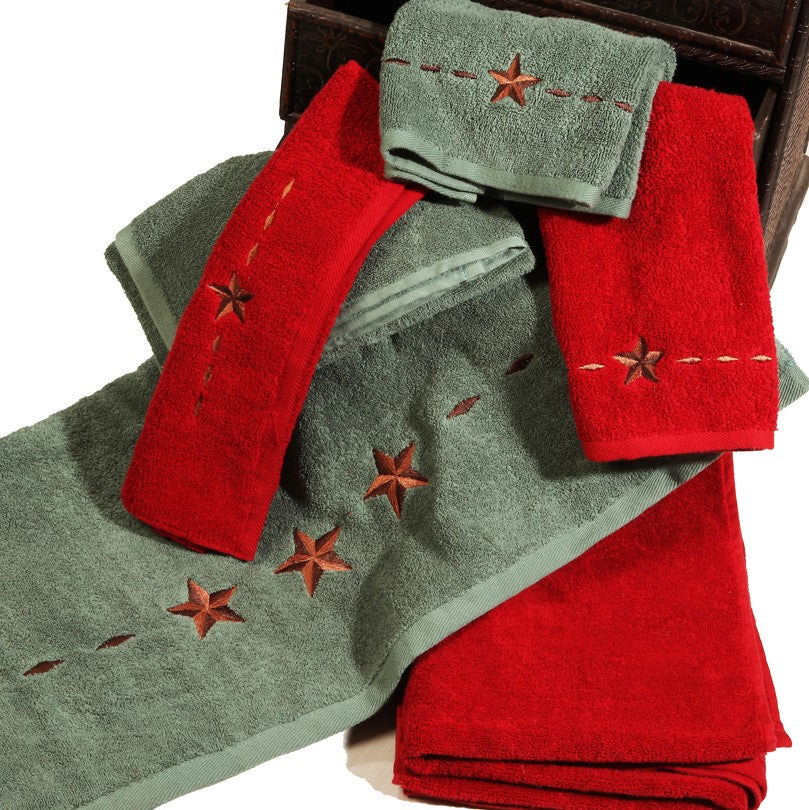 Rustic Star - Embroidered Star Towel Set (Set of 3), 2 Per Carton - Turquoise