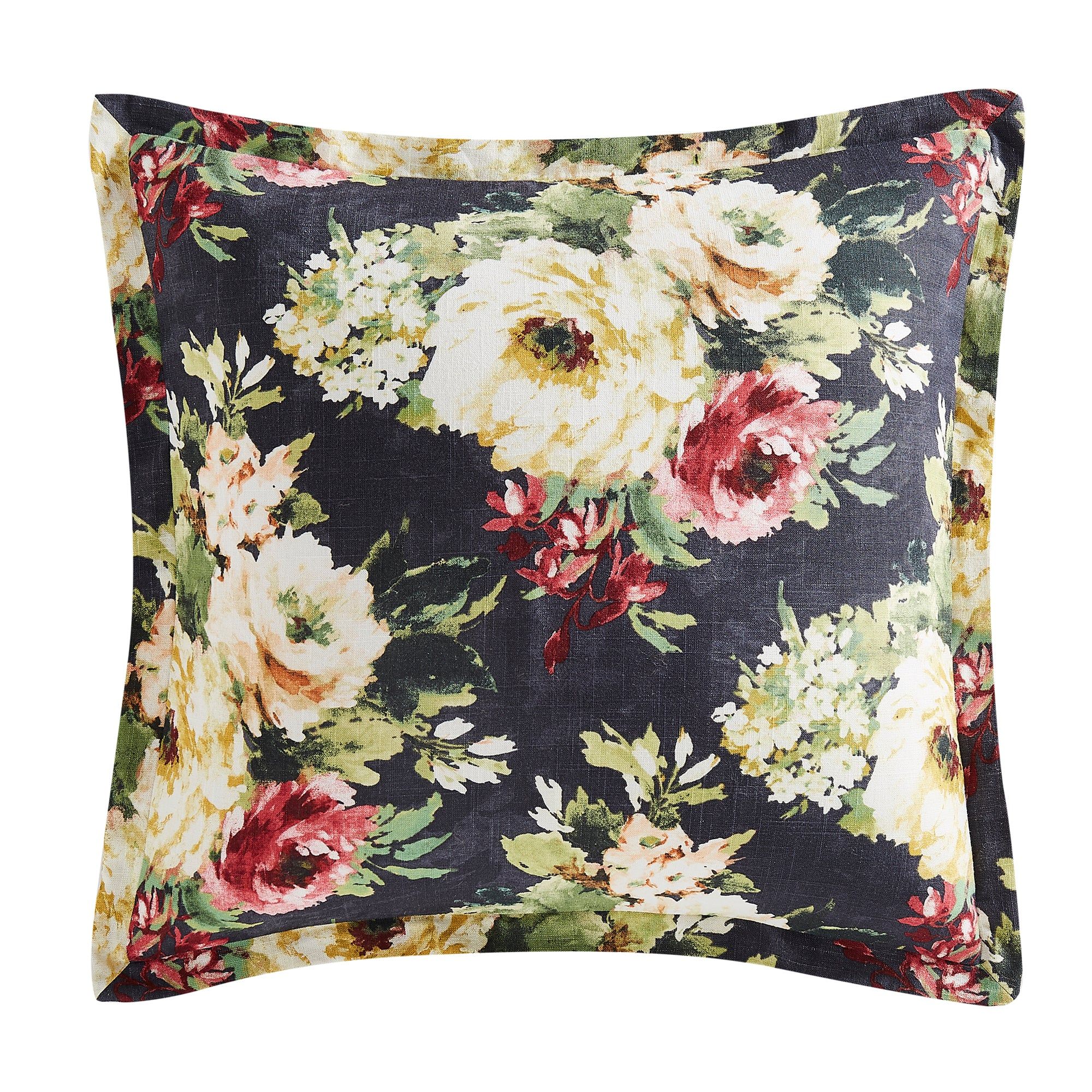 Peony - Washed Linen Flanged Euro Sham - Charcoal