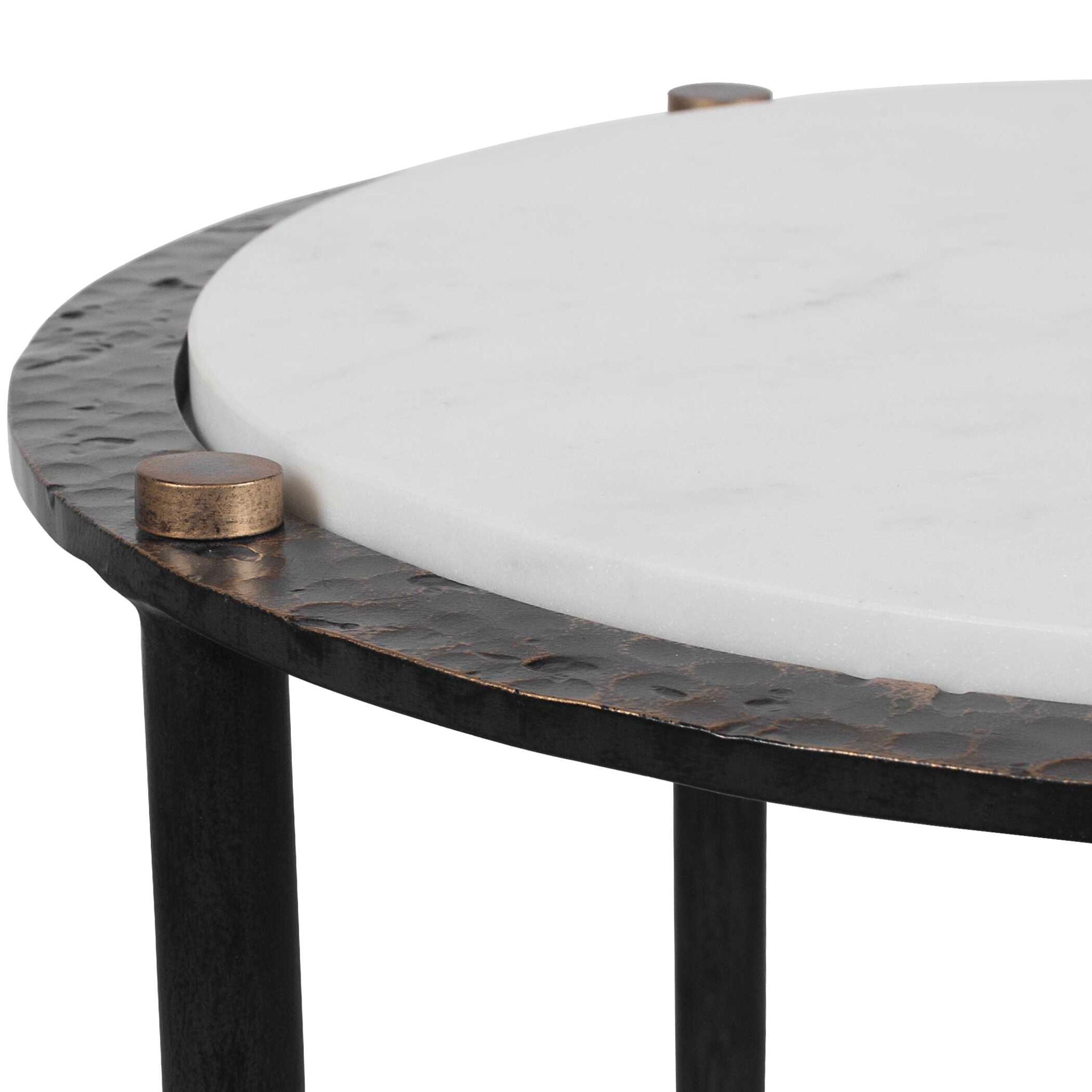Wren - Round Marble Accent Table - Bronze / White