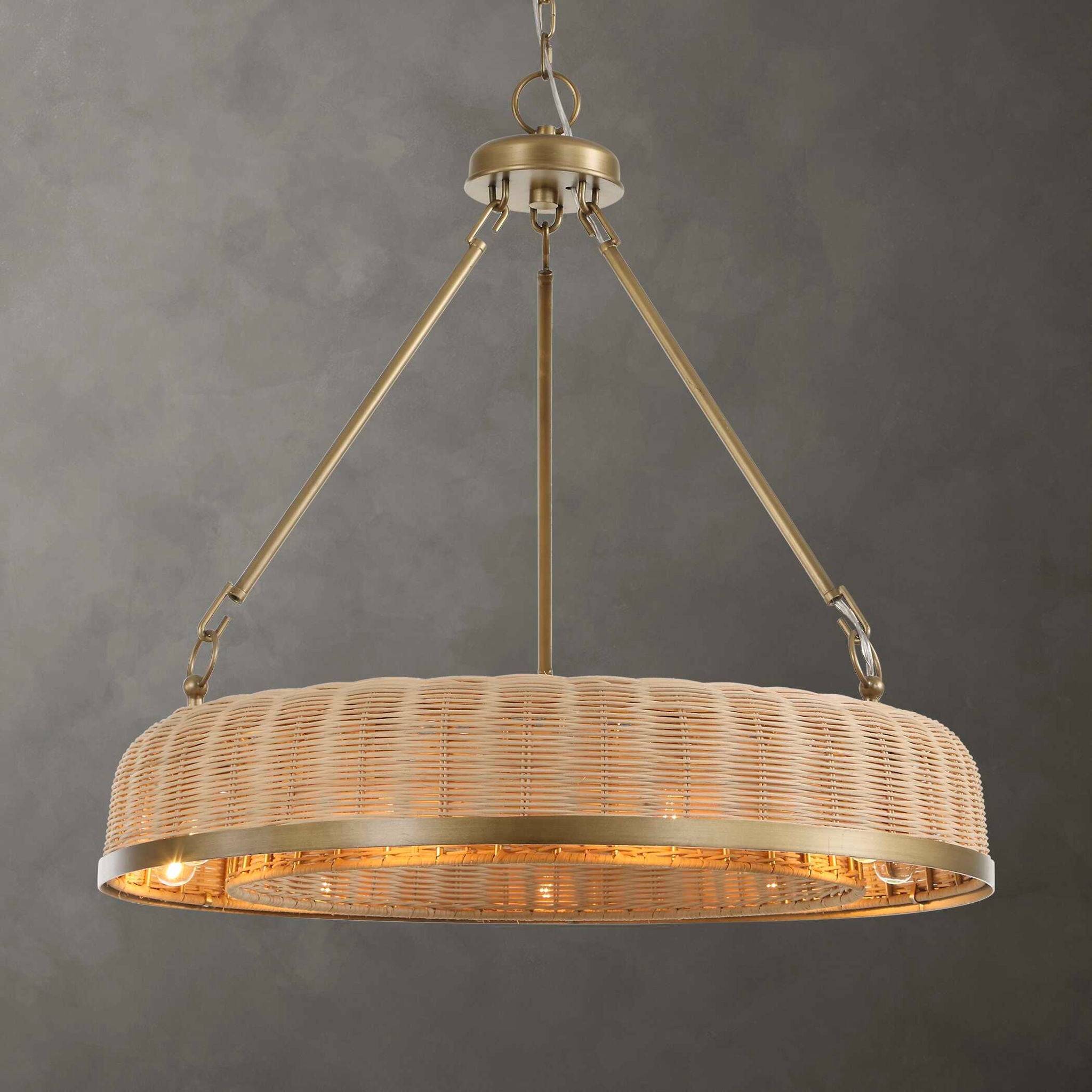 Ladakh - 9 Light Round Wicker Pendant - Gold