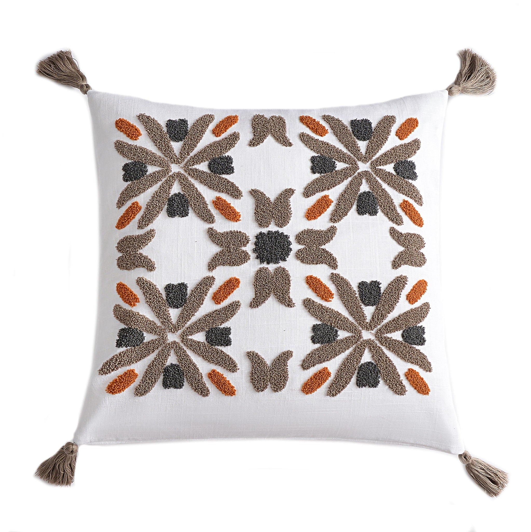 Abbie - Crewel Embroidery Pillow - White