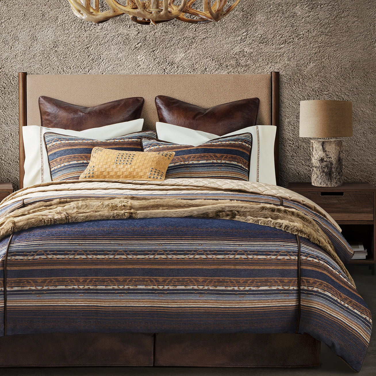 Estes - Queen Chenille Duvet Cover Set (Set of 3) - Blue