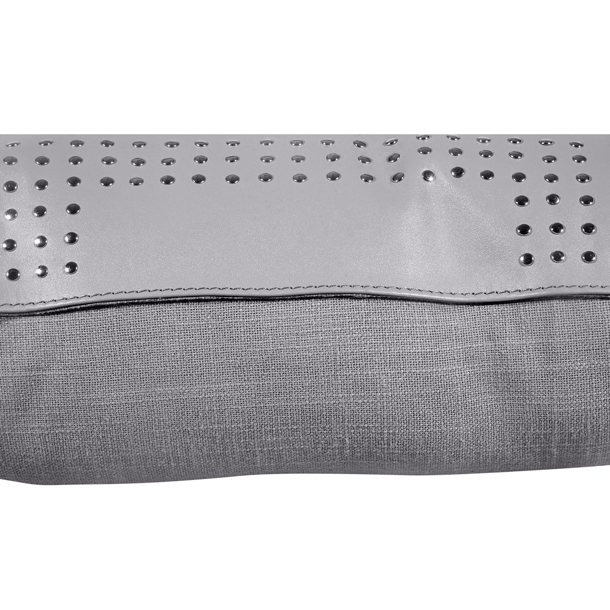 Genuine Leather - Geometric Studded Throw Pillow - Gray