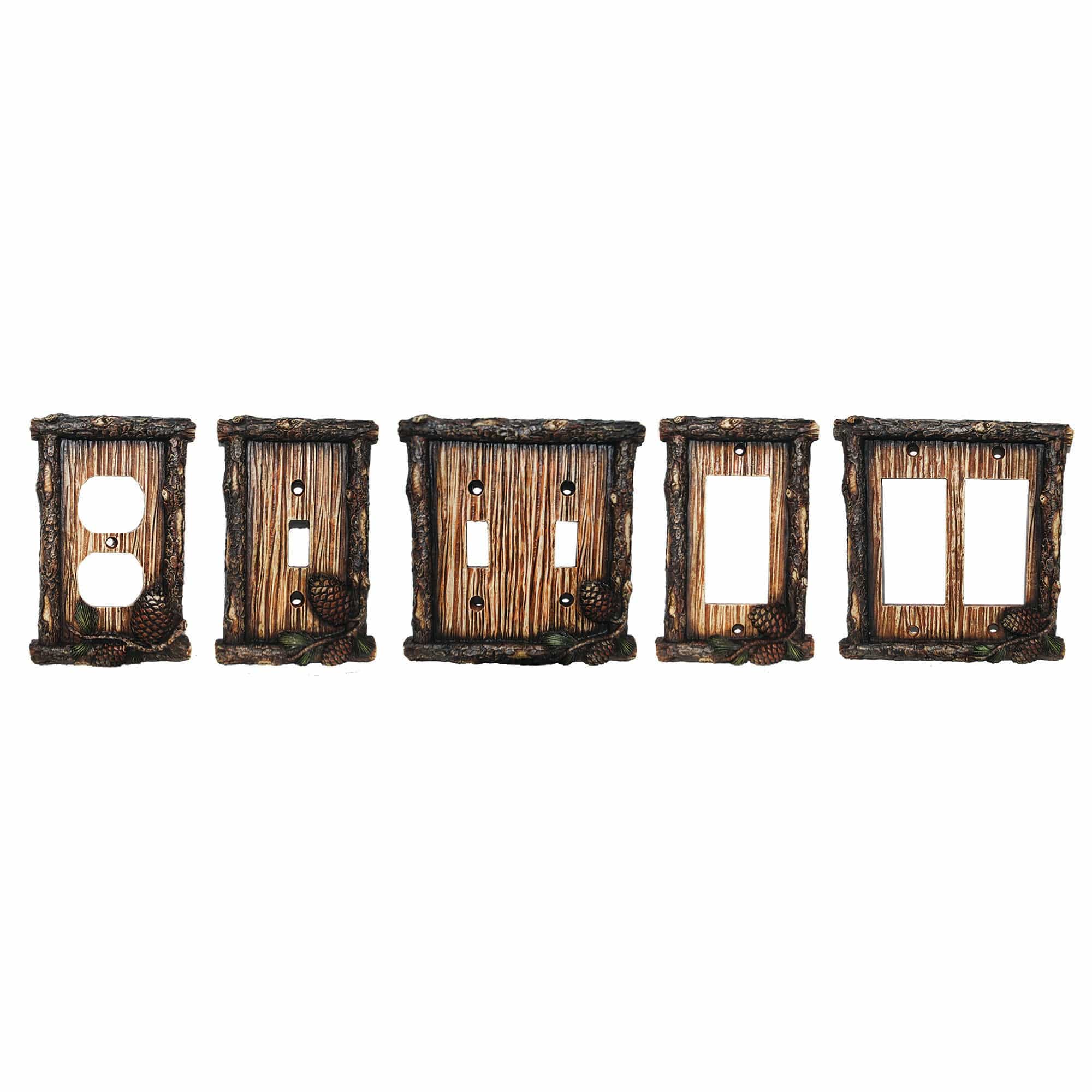 Pine Cone Switch Plate - 5" x 5" Pine Cone Double Rocker Wall Switch Plate 4 Per Carton - Multi