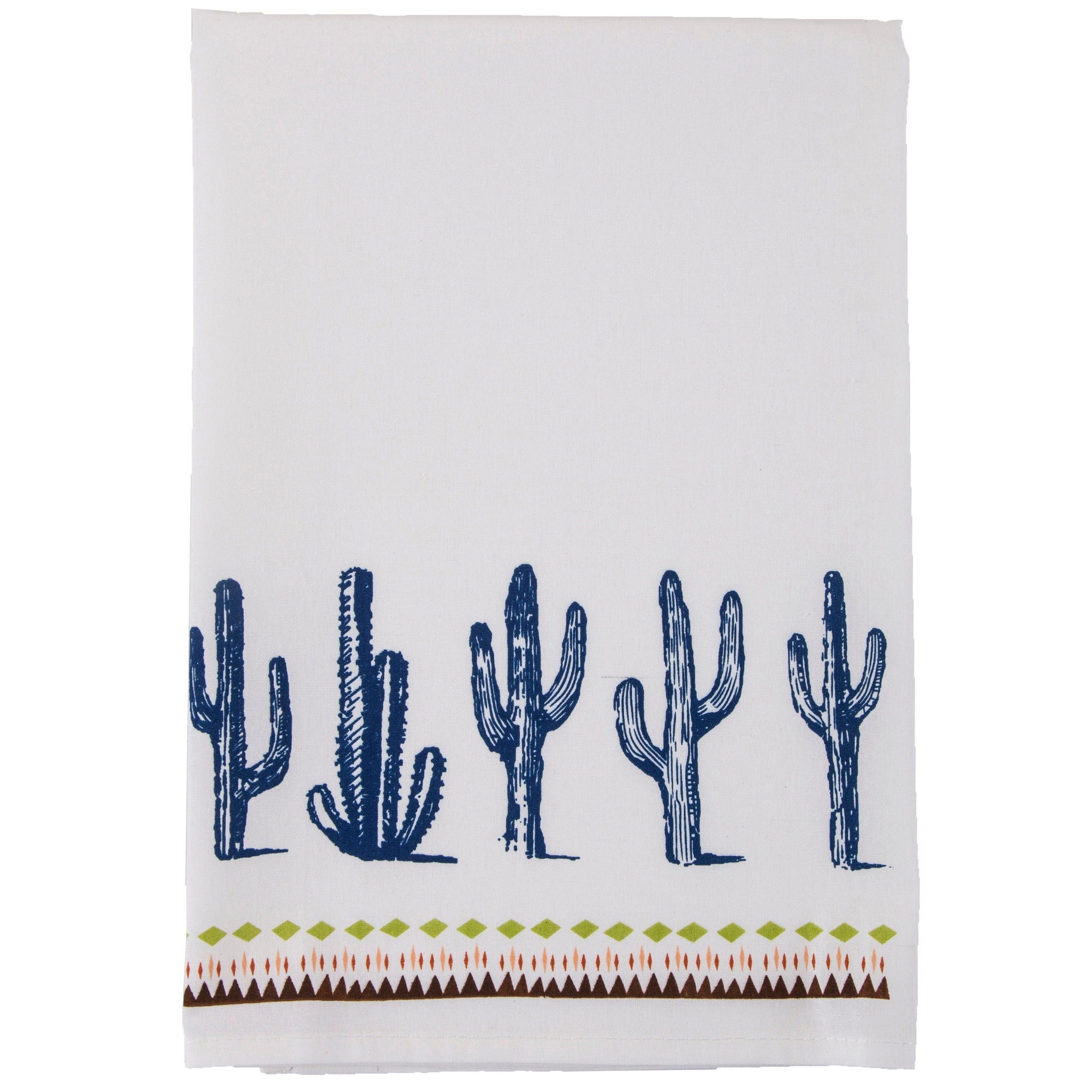 Saguaro Cactus - 28" x 28" Southwest Cactus Border Tea Towel Set (Set of 5), 2 Per Carton - White / Blue