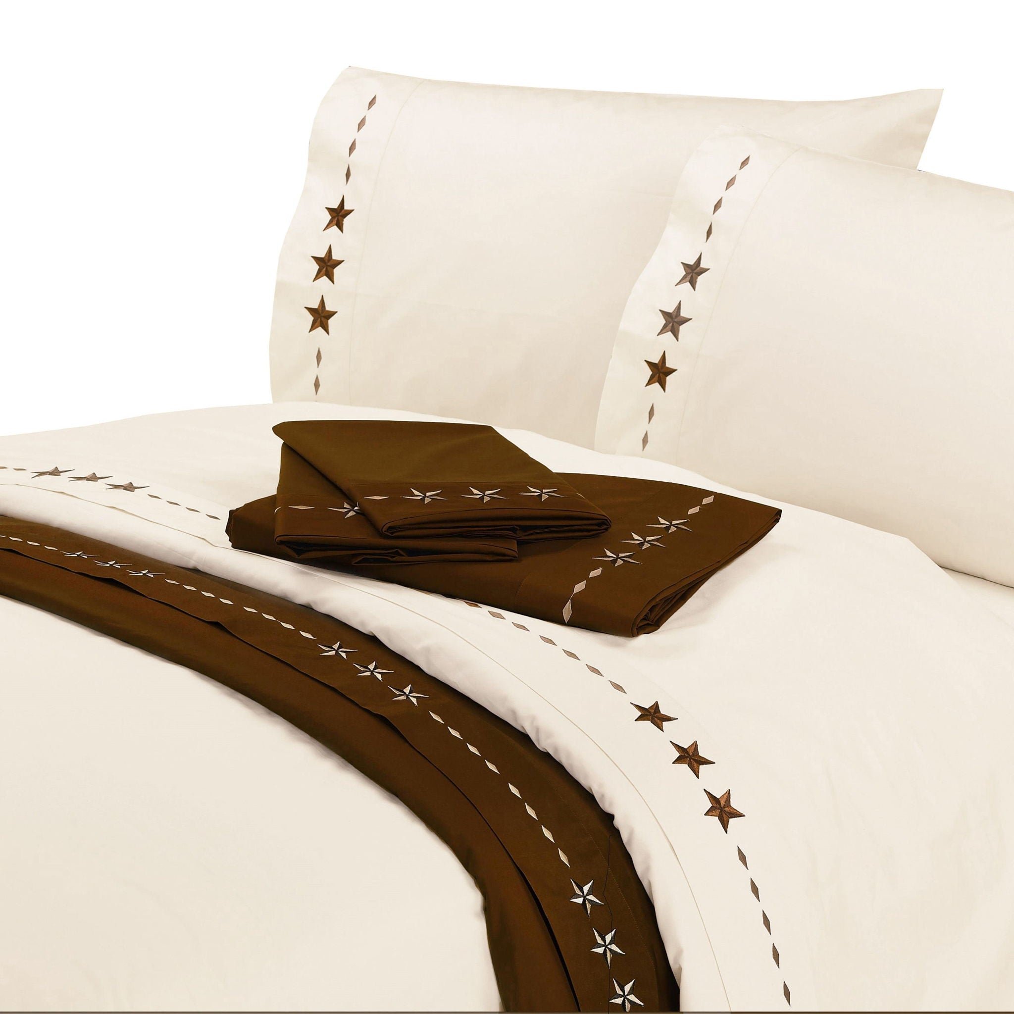 Star Sheet - King 350TC Embroidered Star Sheet Set (Set of 4) - Cream