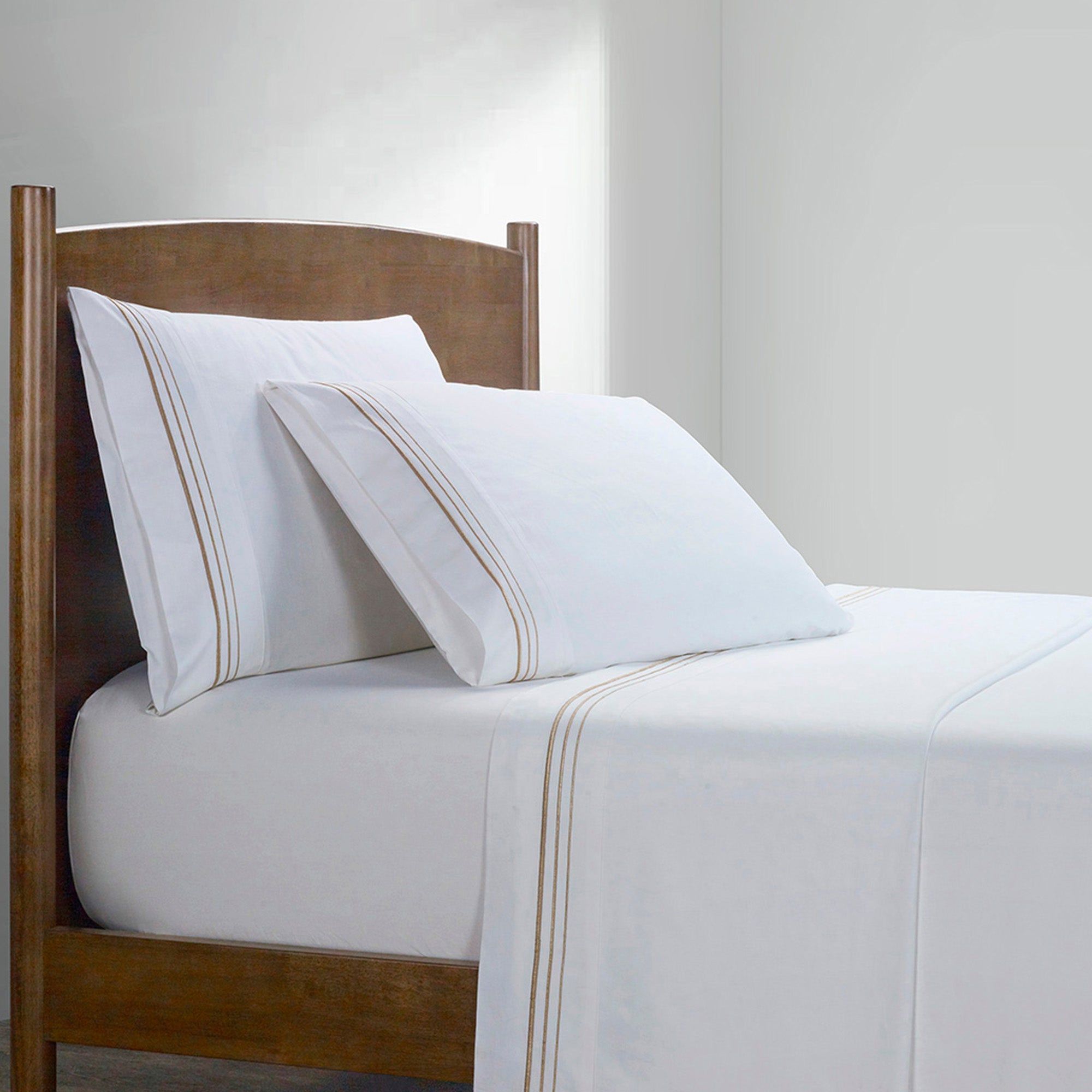 Border Embroidery - King Sheet Set (Set of 4) - Light Gold