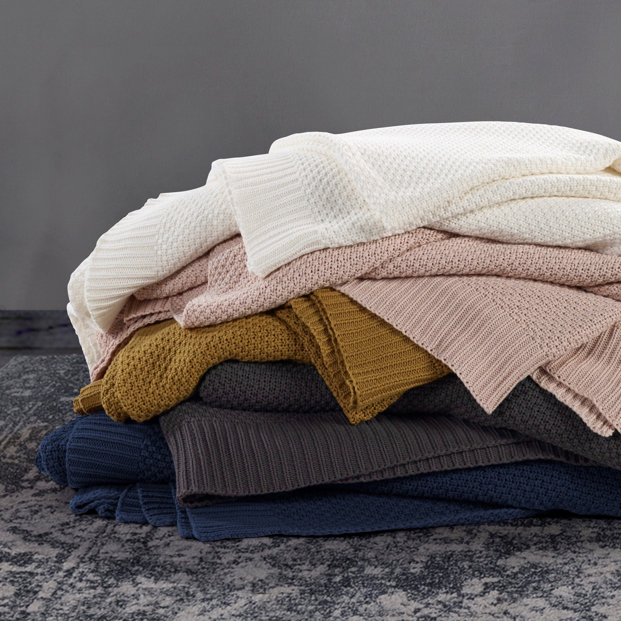 Cotton Knit - Throw Blanket - Vintage White