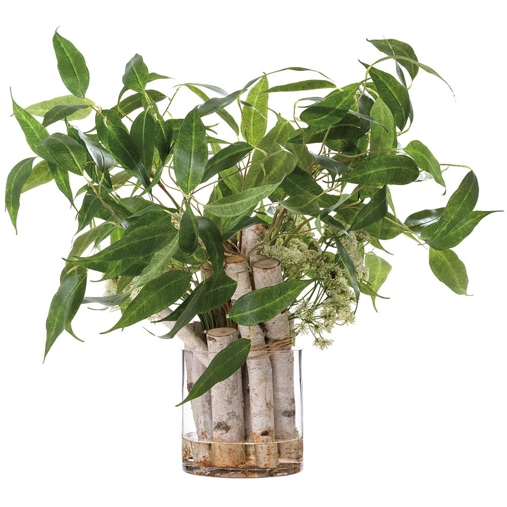 Eucalyptus/Queen Anne Lace/Birch in Glass Vase Green