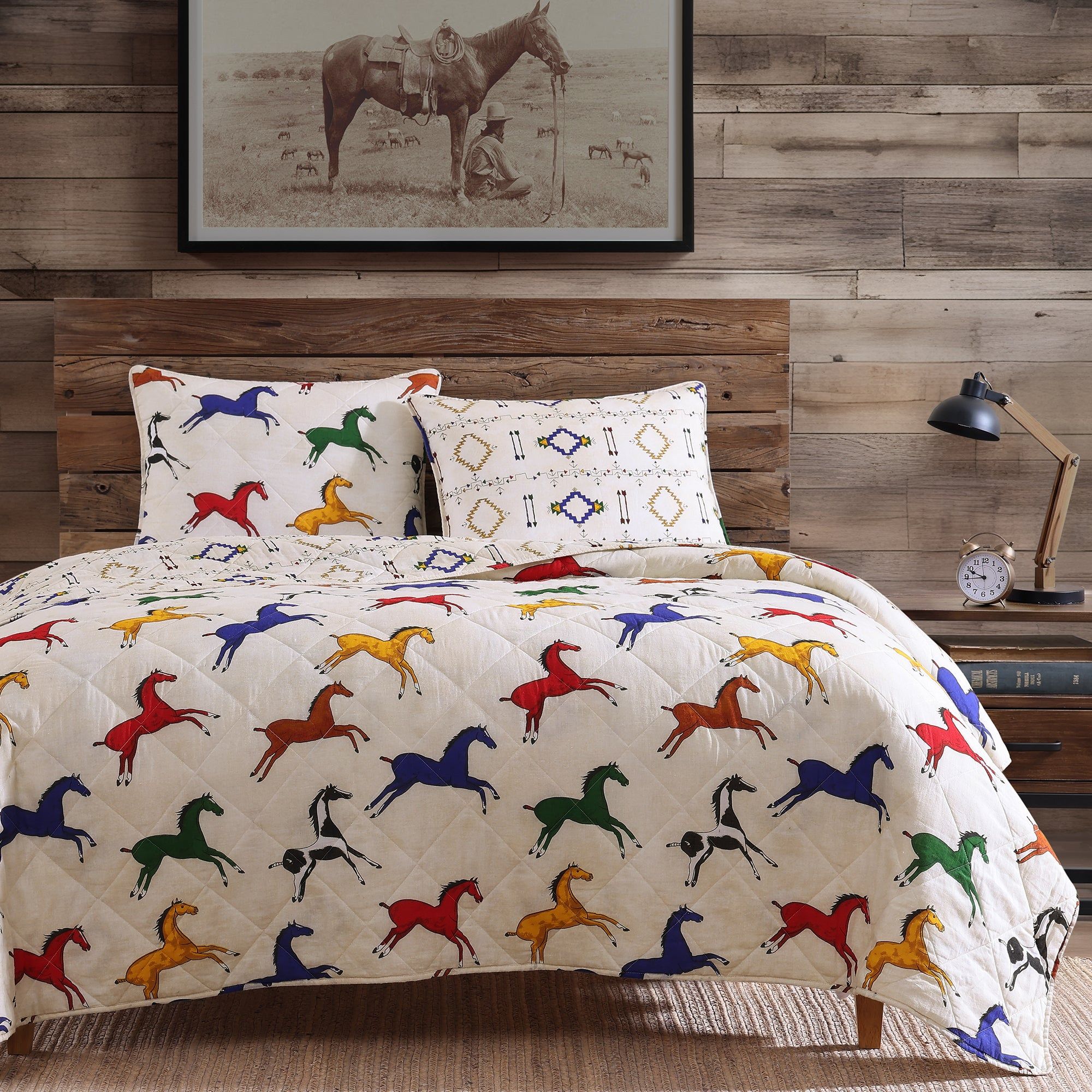 Wild Horses - King Reversible Quilt Set (Set of 3) - Multi Color