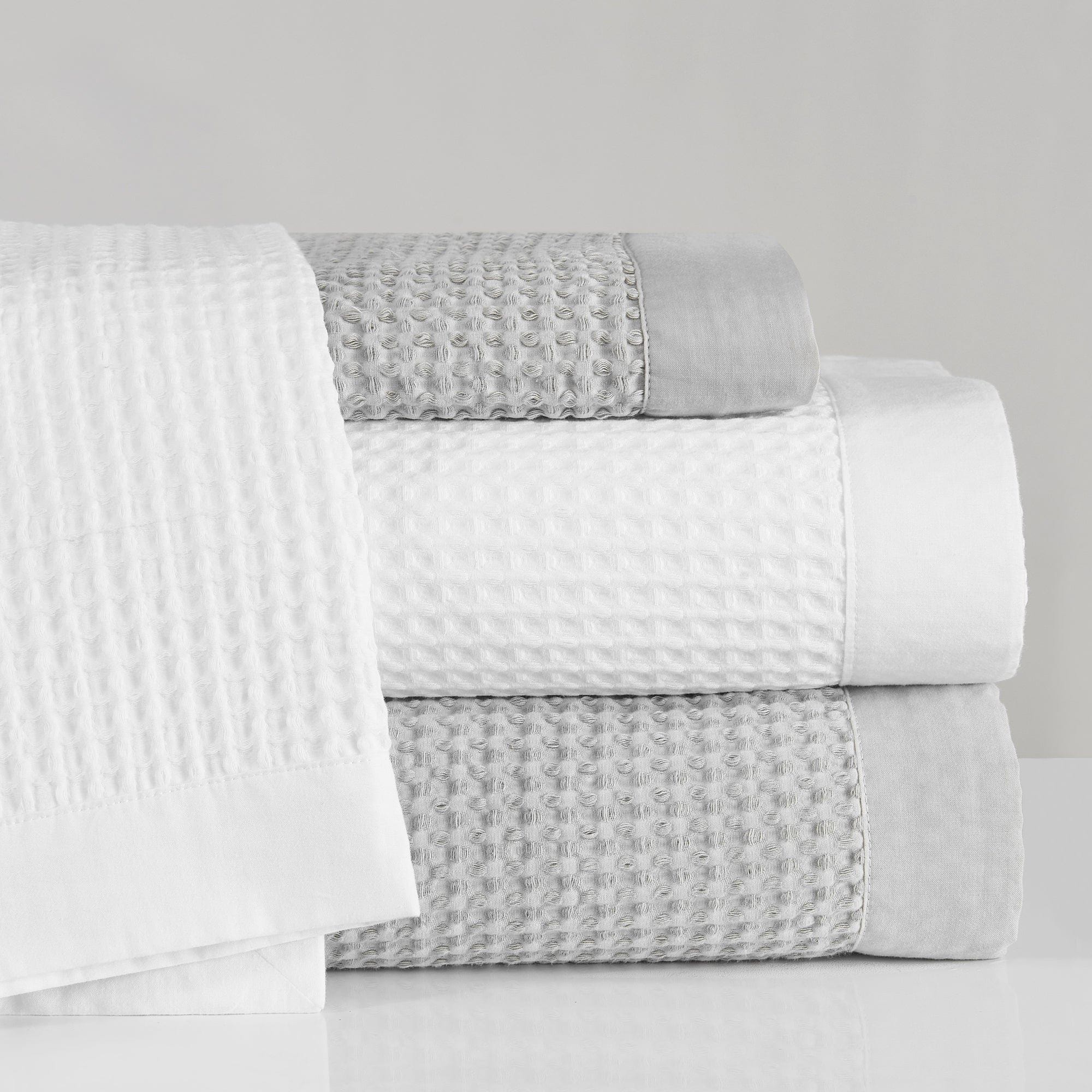 Stonewashed Cotton Waffle Weave - Full/Queen Coverlet Set (Set of 3) - White