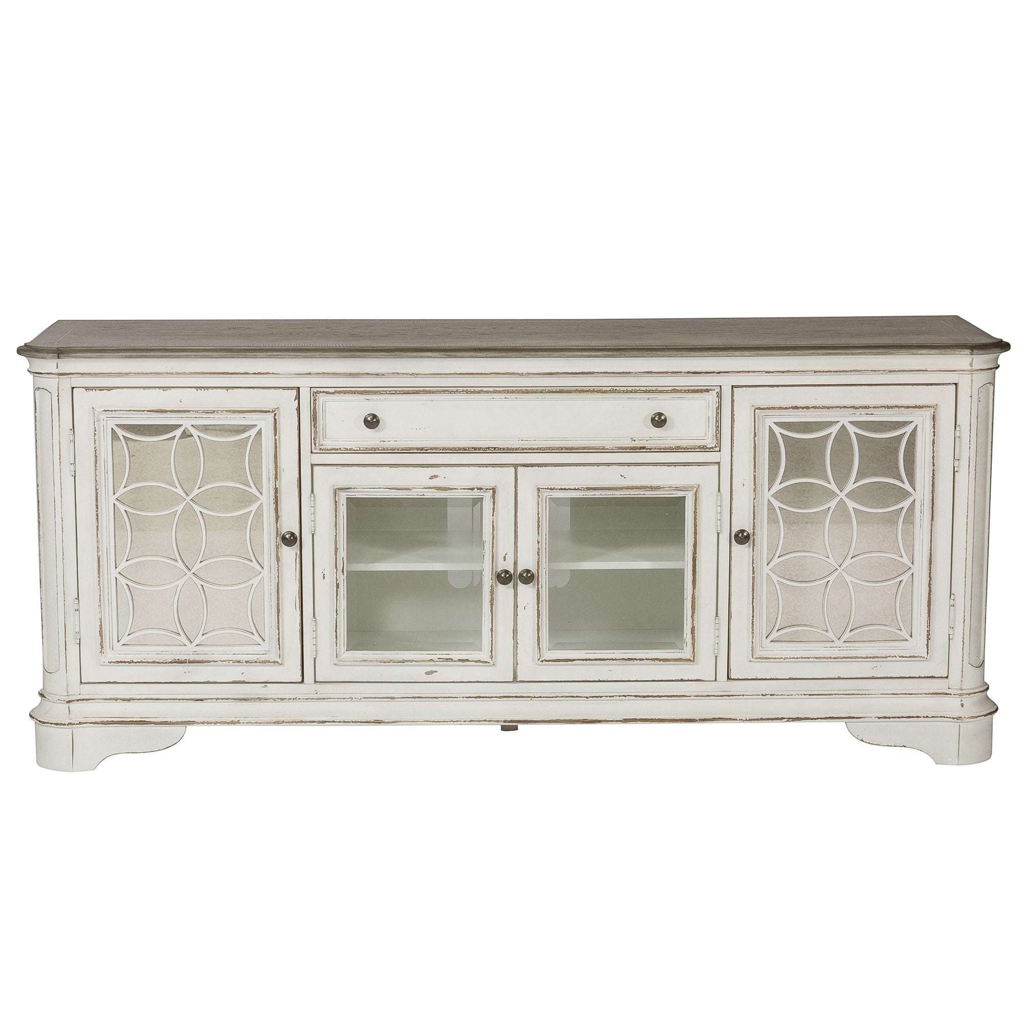 Magnolia Manor - Entertainment TV Stand (Glass Doors) - Antique White