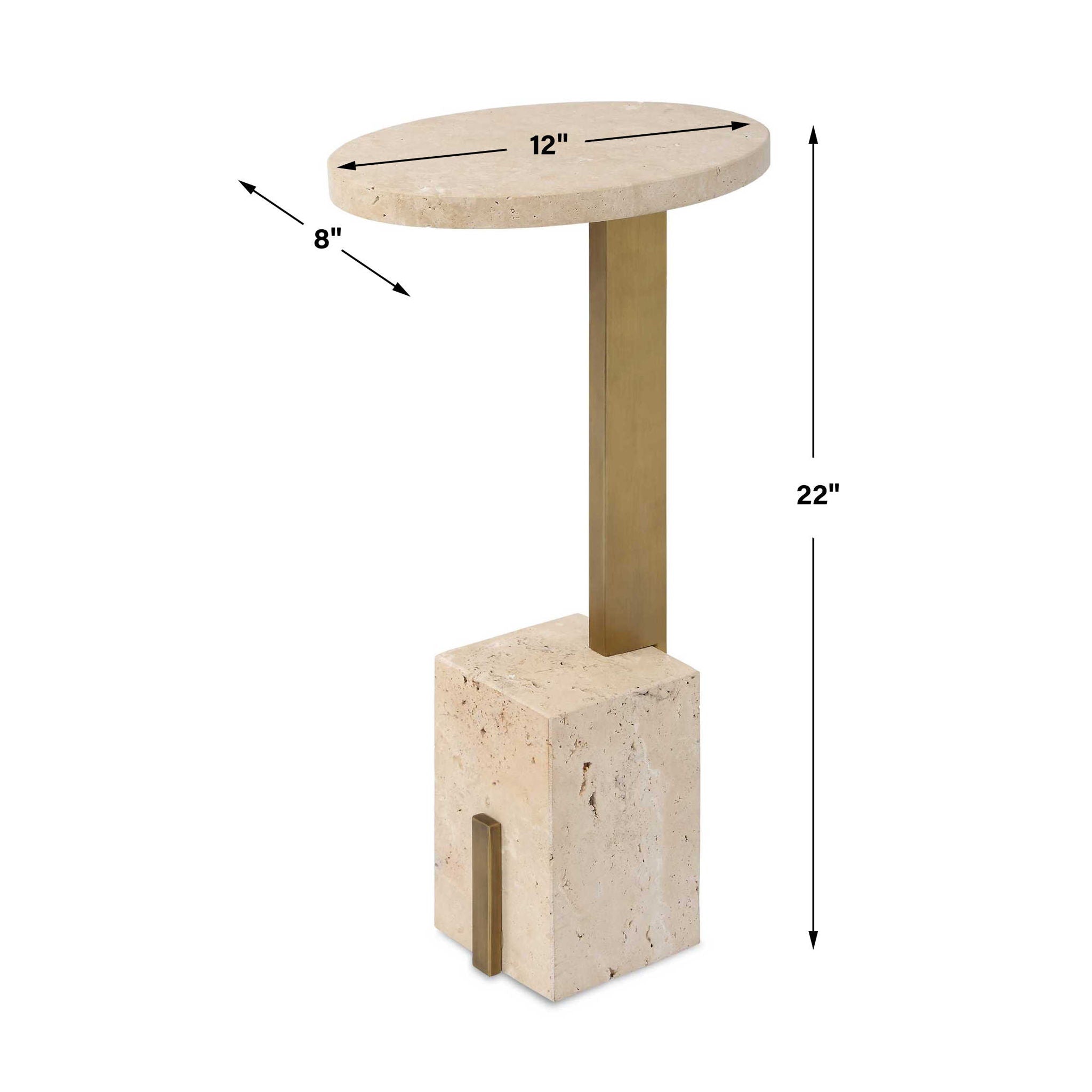 Feranno - Travertine Accent Table - Brass