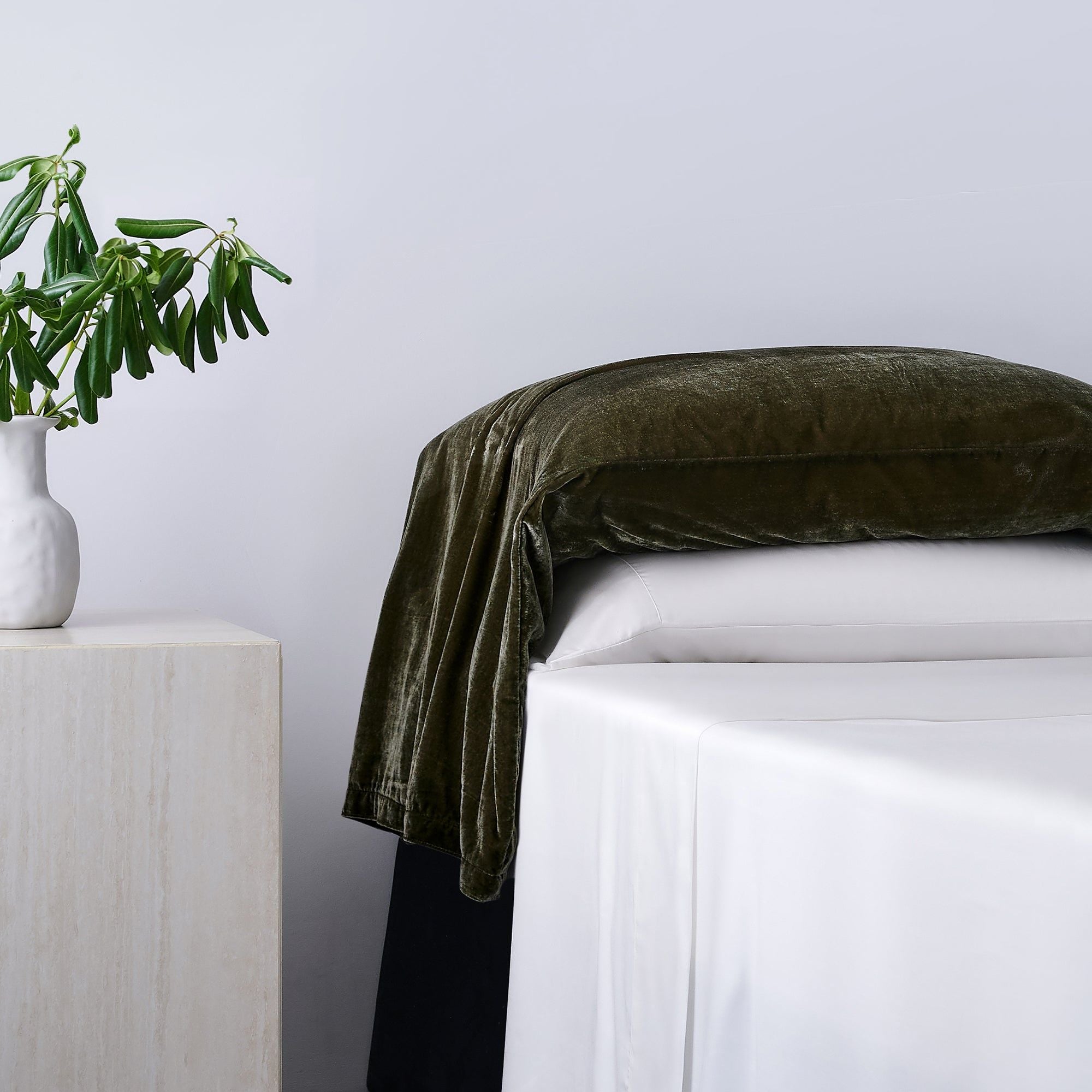 Stella - Faux Silk Velvet Waterfall Pillowcase Set (Set of 2) - Fern Green