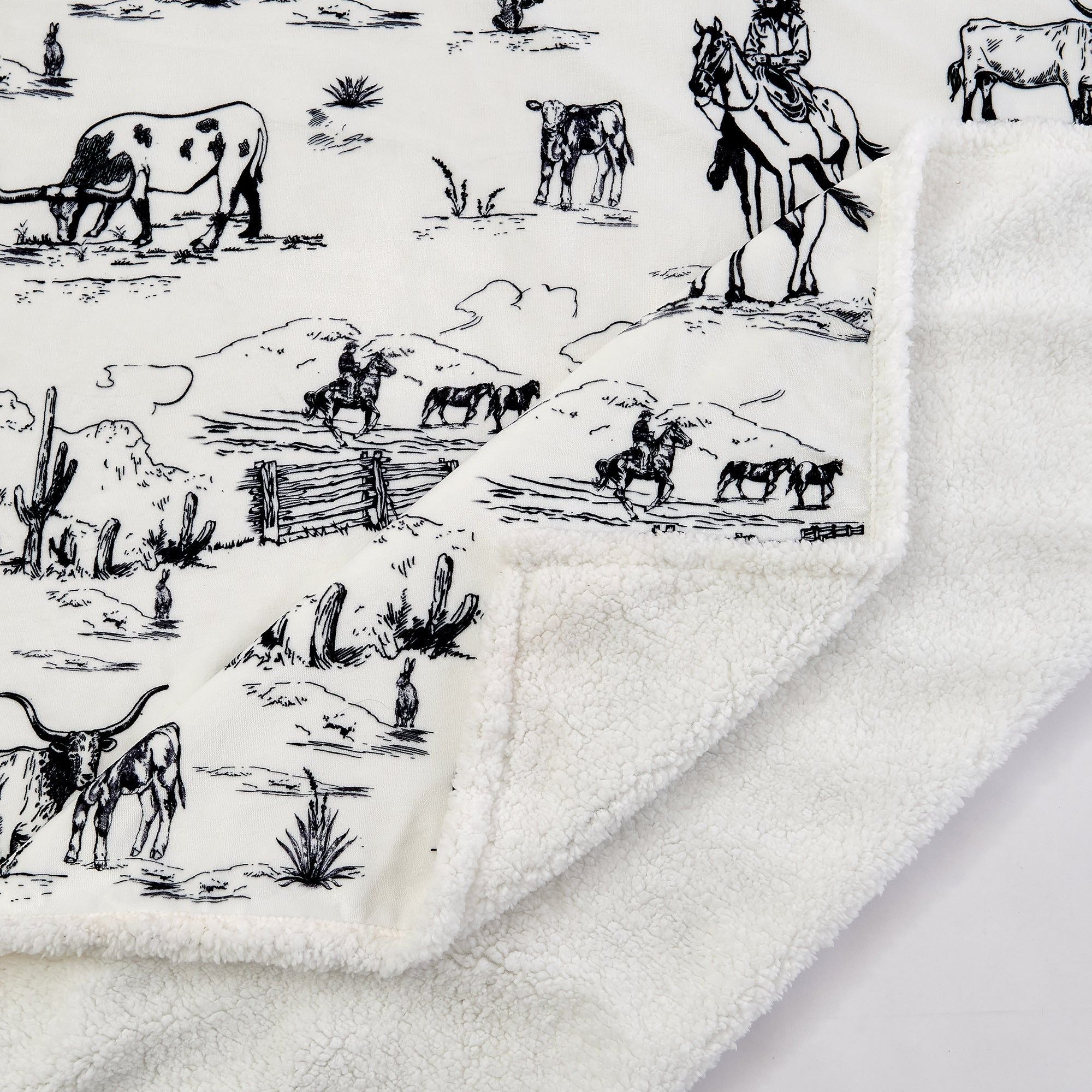 Campfire - Ranch Life Western Toile Campfire Sherpa Throw 6 Per Carton - Black / White