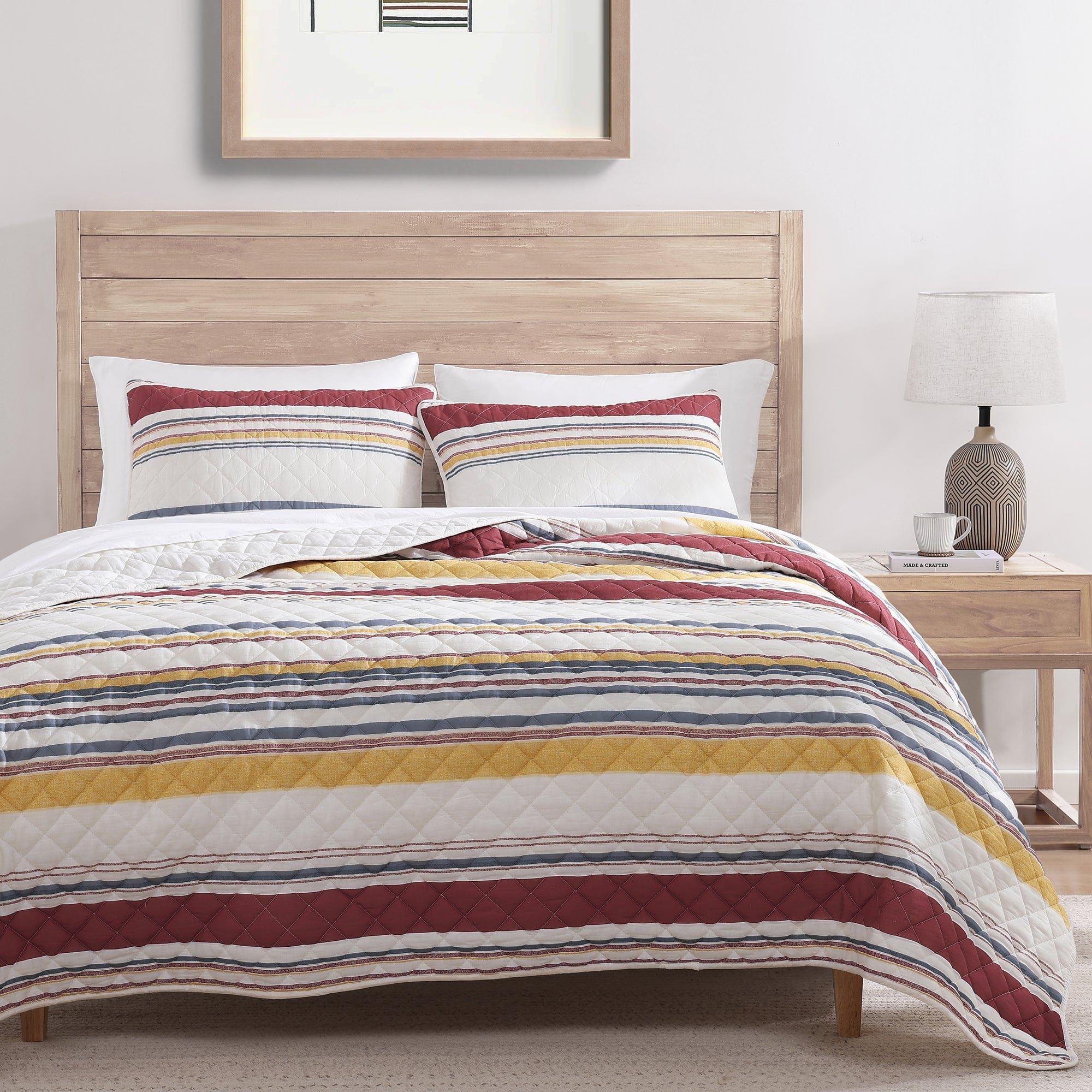 Mystic Stripe - King Cotton Gauze Quilt Set (Set of 3) - Merlot
