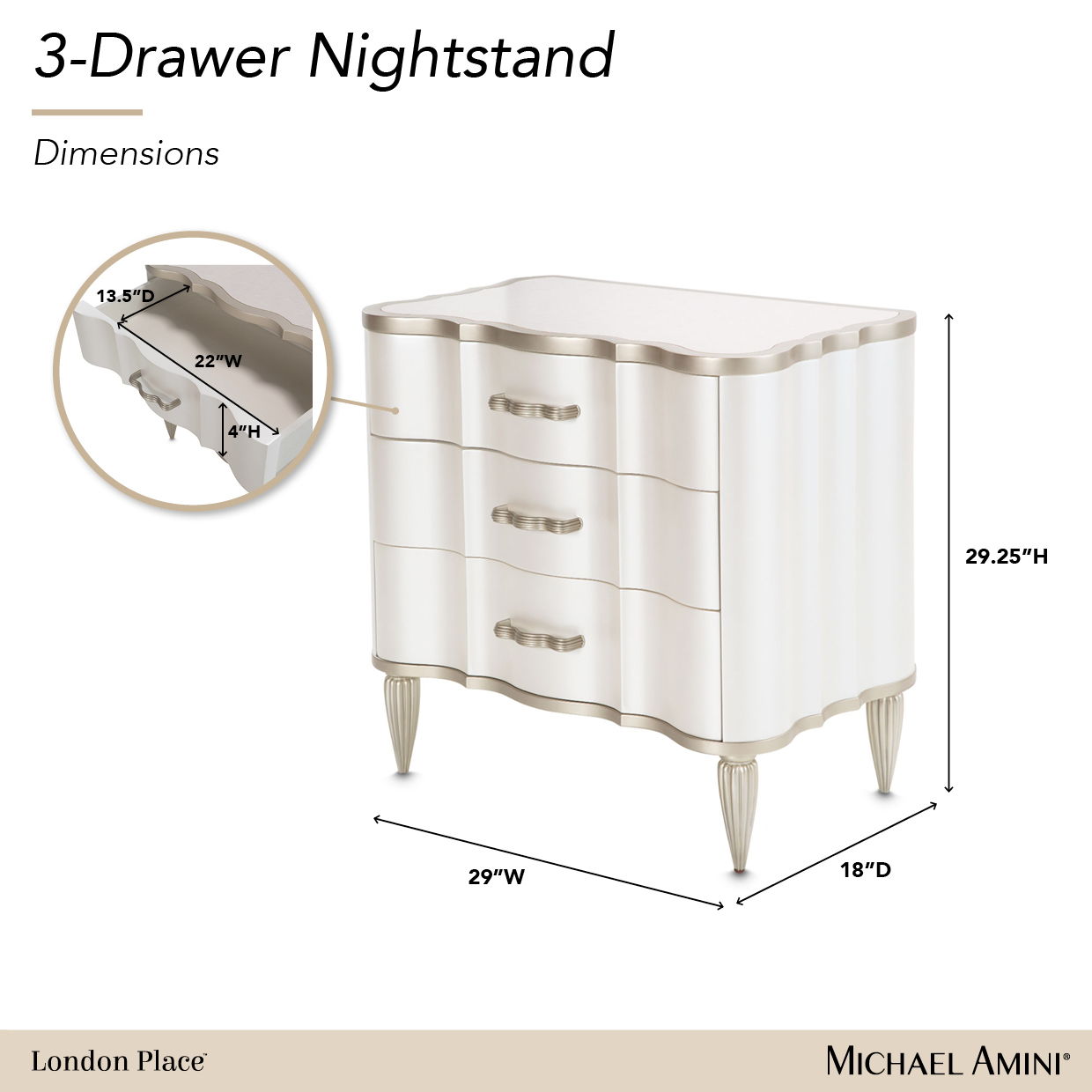 London Place - Nightstand - Creamy Pearl