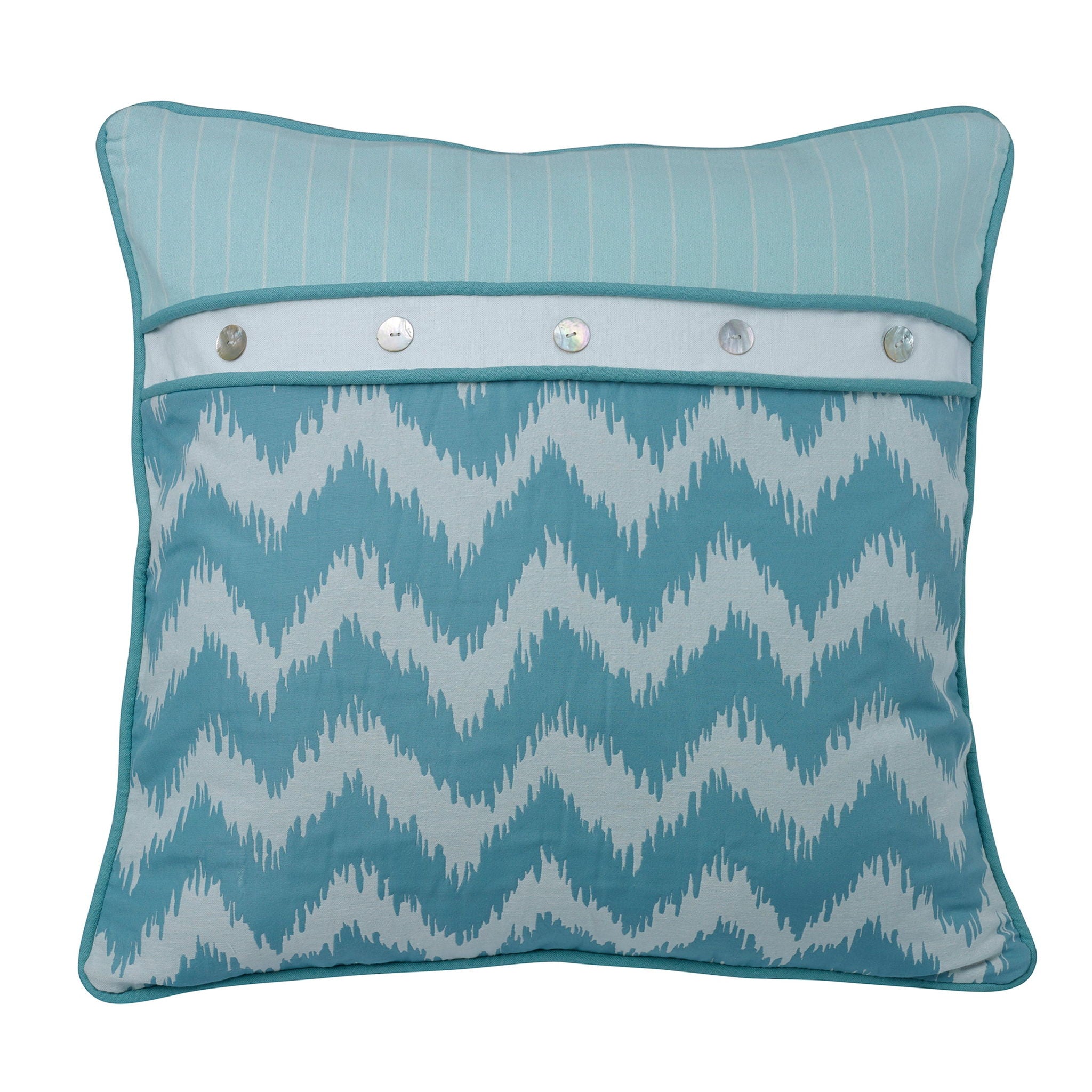 Catalina - 27" x 27" Chevron Print, Striped Accents & Button Euro Sham - Multi
