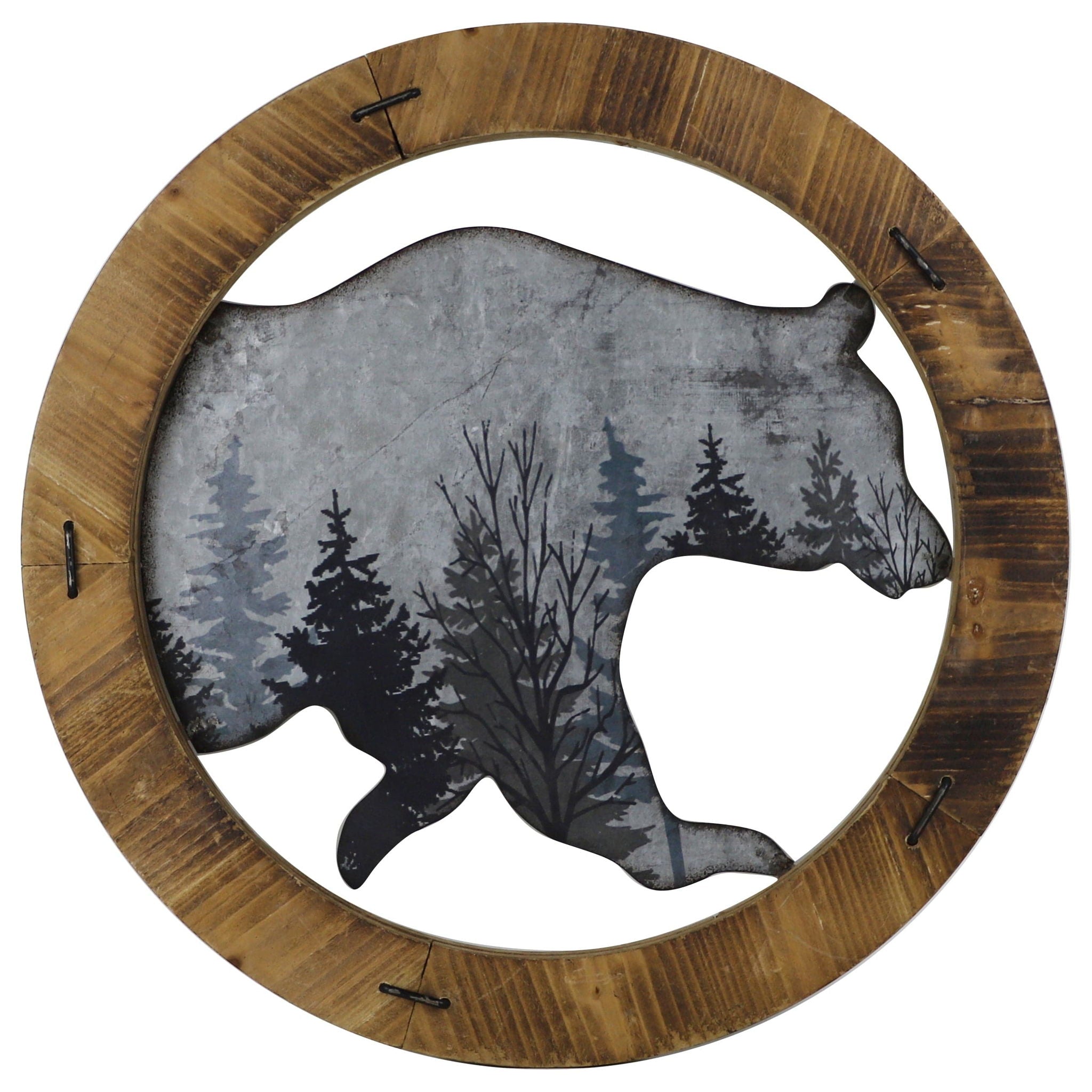 Wall Décor - 19" Round Bear Wall Art 4 Per Carton - Brown / Grey